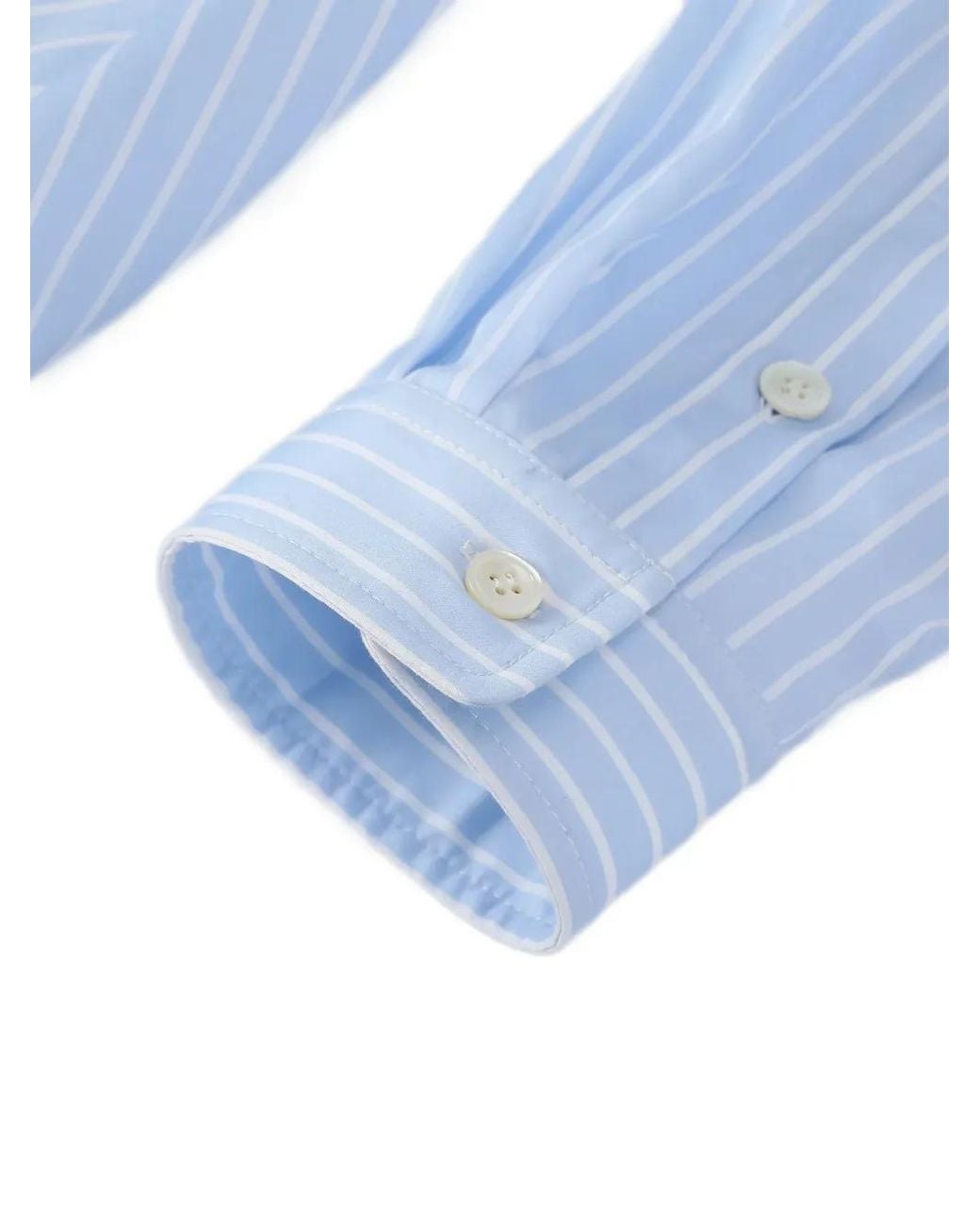 PRIVATE POLICY Blue Bubble-Hem Cropped Stripe Shirt