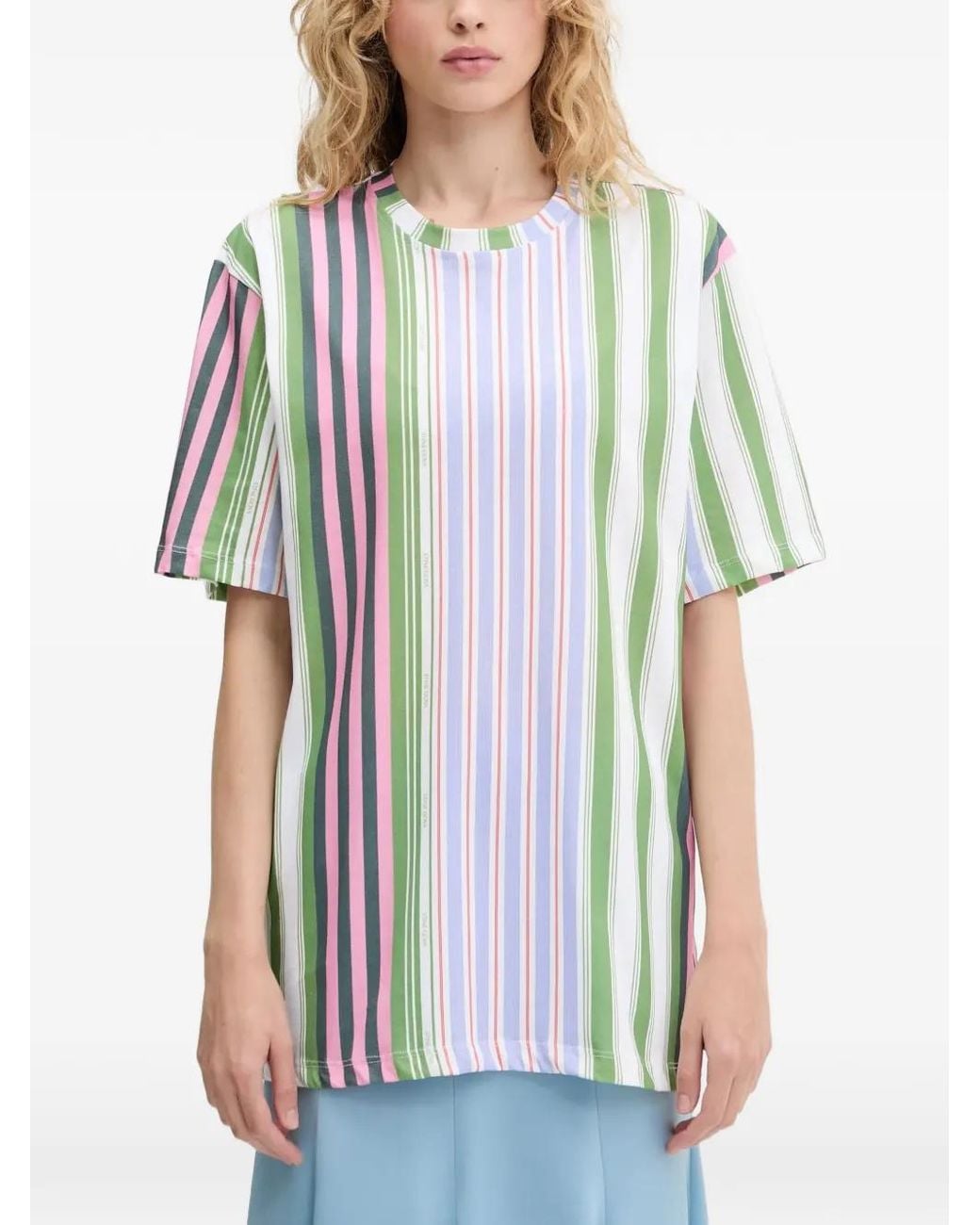 Stine Goya White Striped Cotton T-Shirt