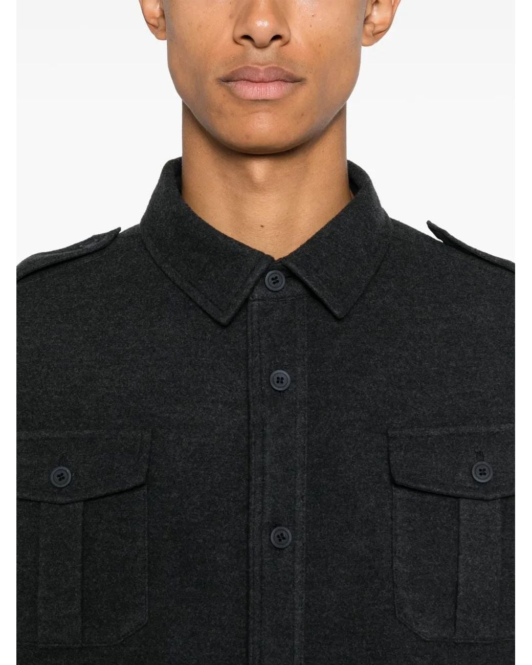 Sease Black Flannel Overshirt for men