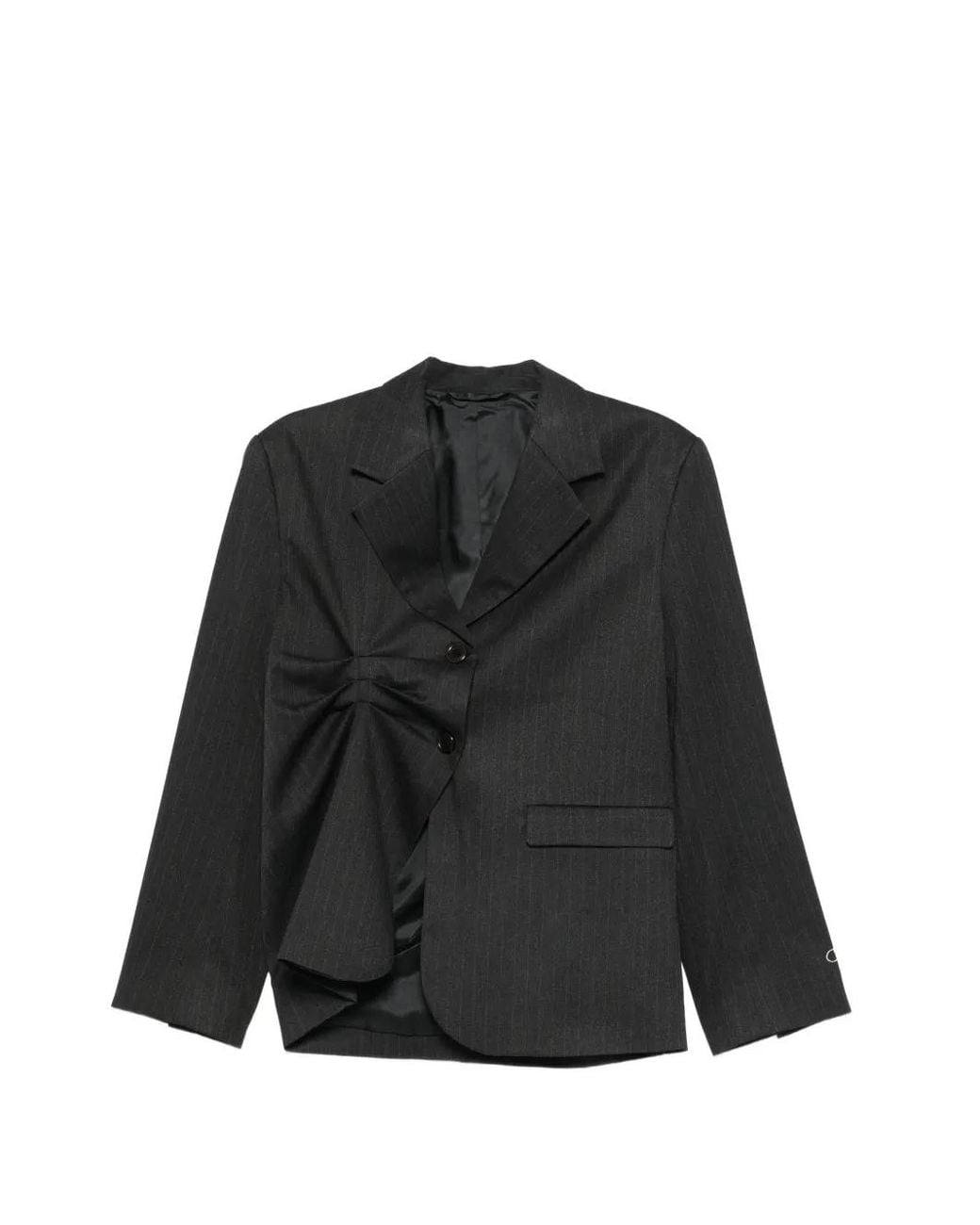 AVAVAV Black Pinstripe-Pattern Gathered-Detail Blazer