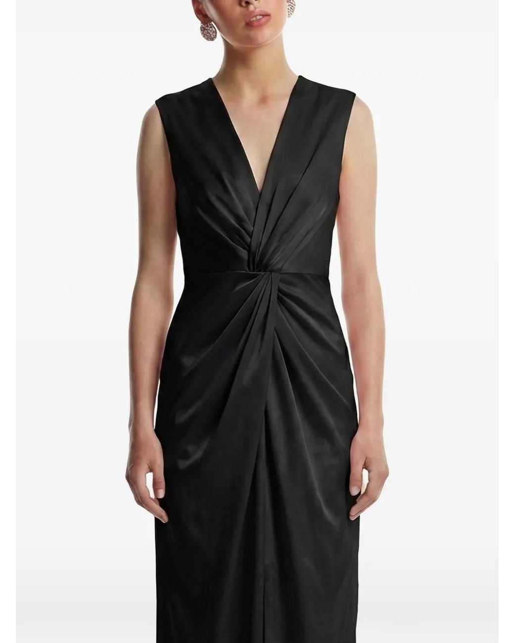 Framboise Black Robe À Col V À Design Torsadé
