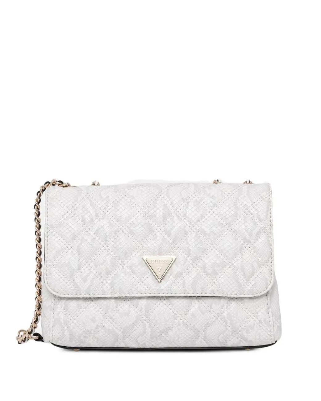Guess White Quilted Snake-Effect Shoulder Bag