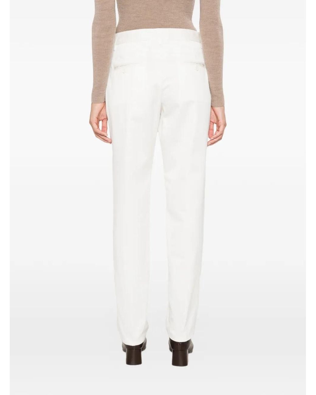 Aspesi White Double-Pleated Cotton Trousers