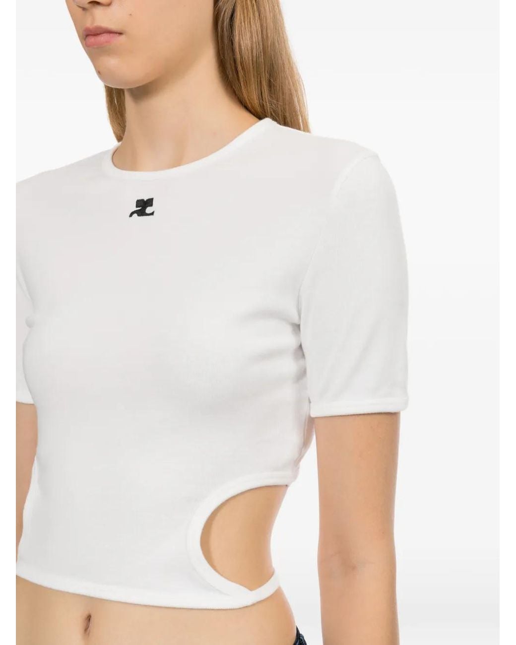 Courreges White Logo-Embroidered T-Shirt