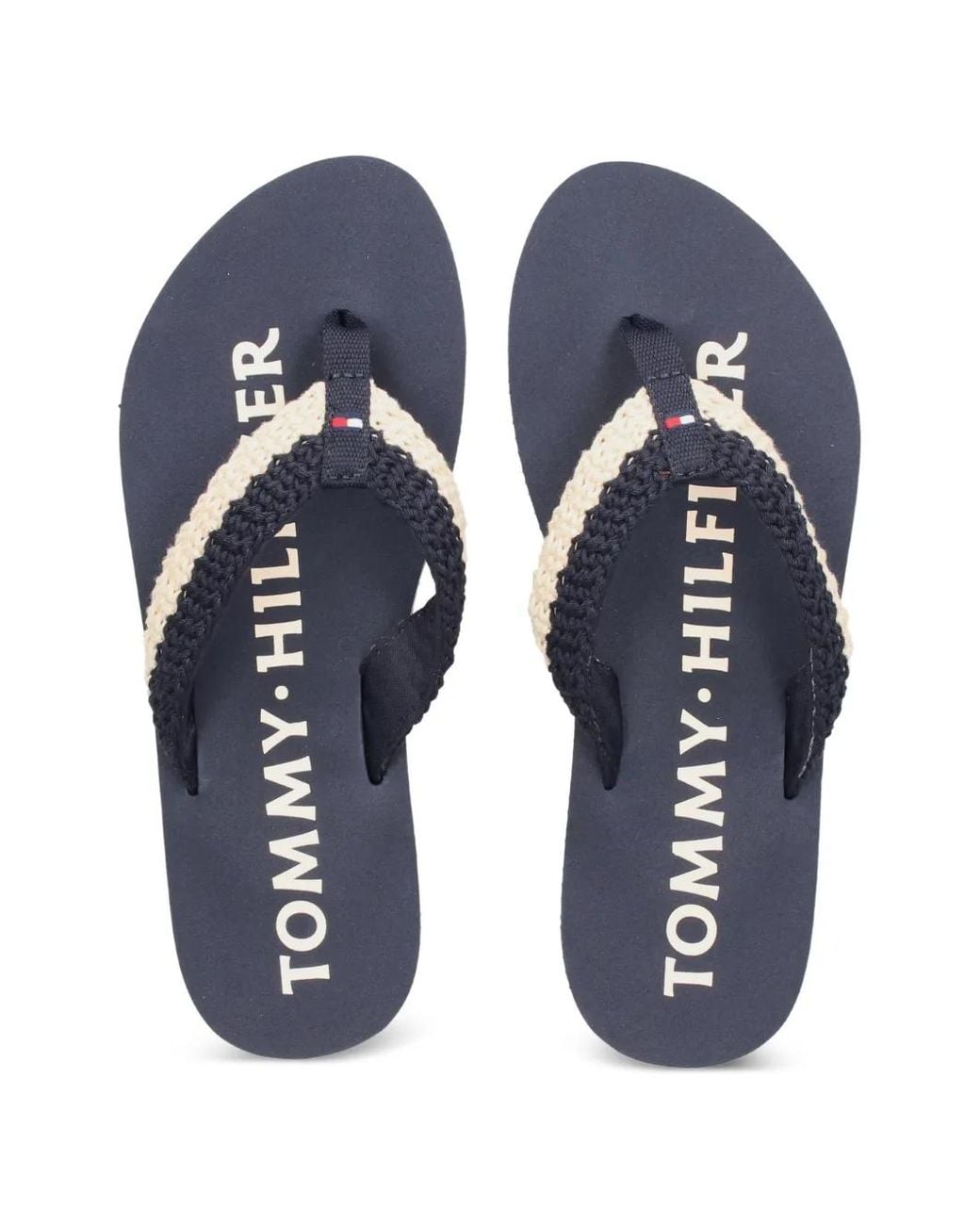 Tommy Hilfiger Blue Crochet-Knit Flip-Flops