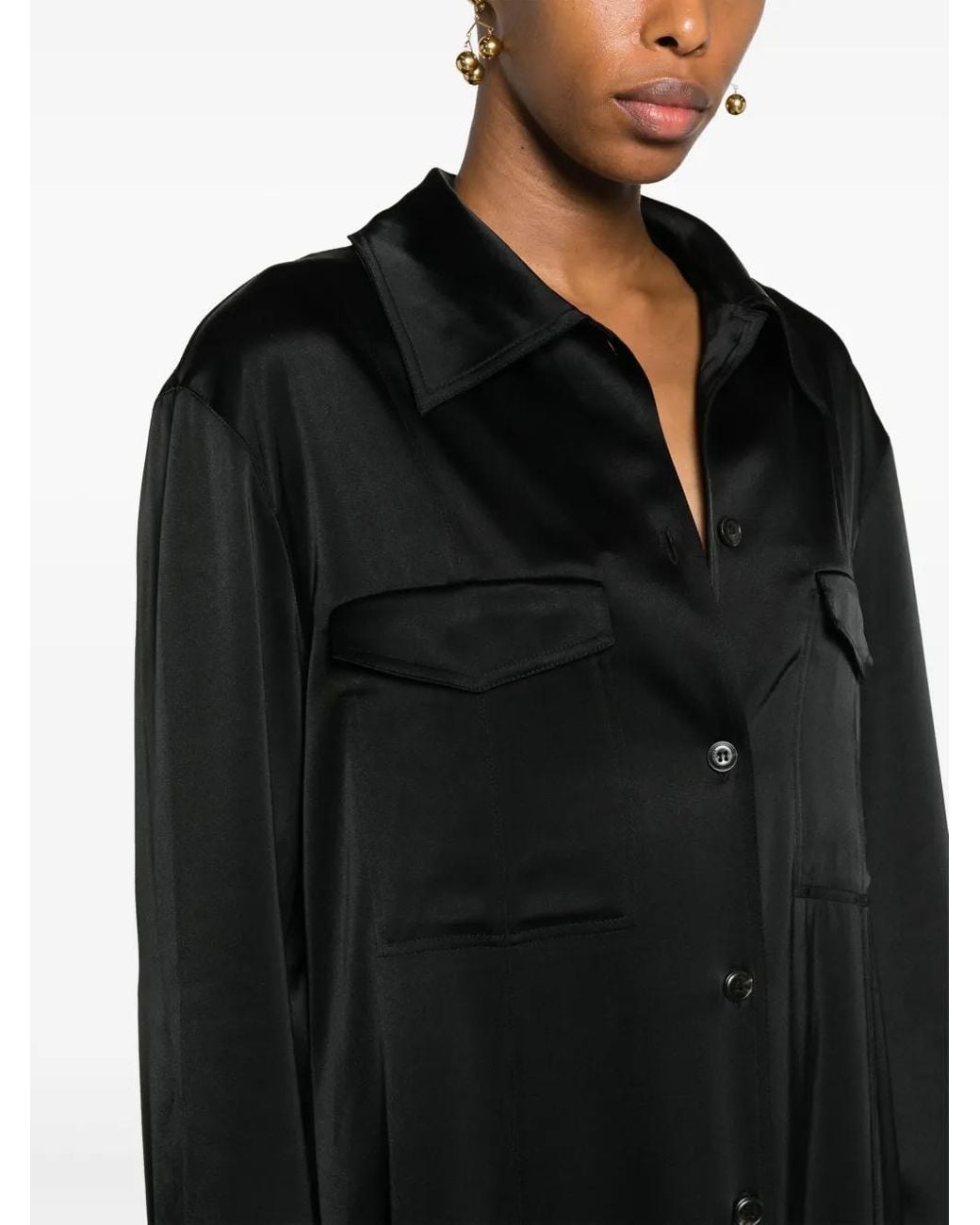 Nanushka Black Joann Satin Shirtdress