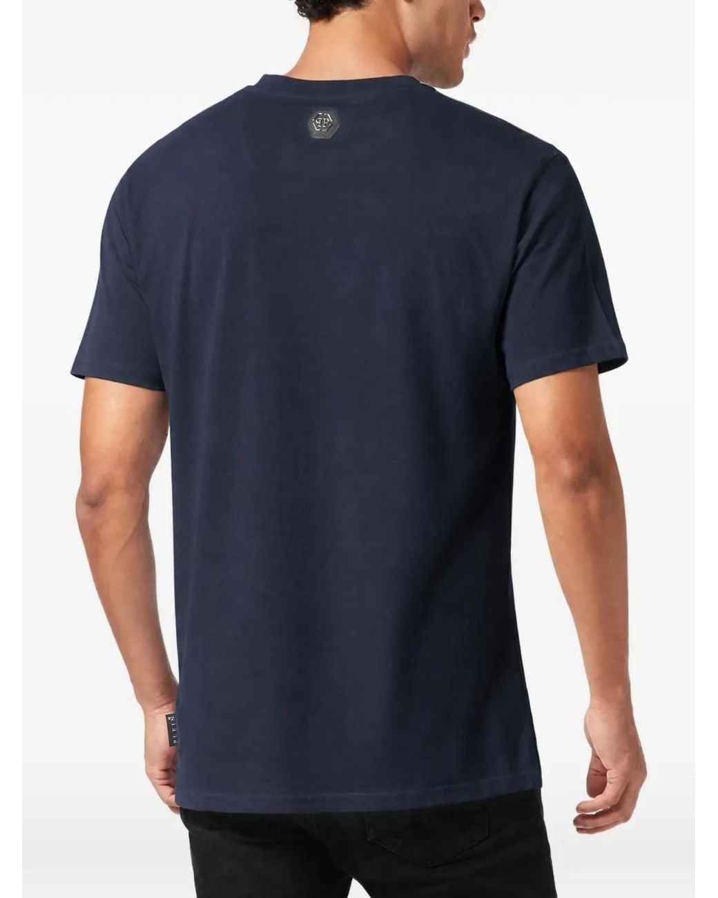 Philipp Plein Blue Embroidered Logo-Patch T-Shirt for men