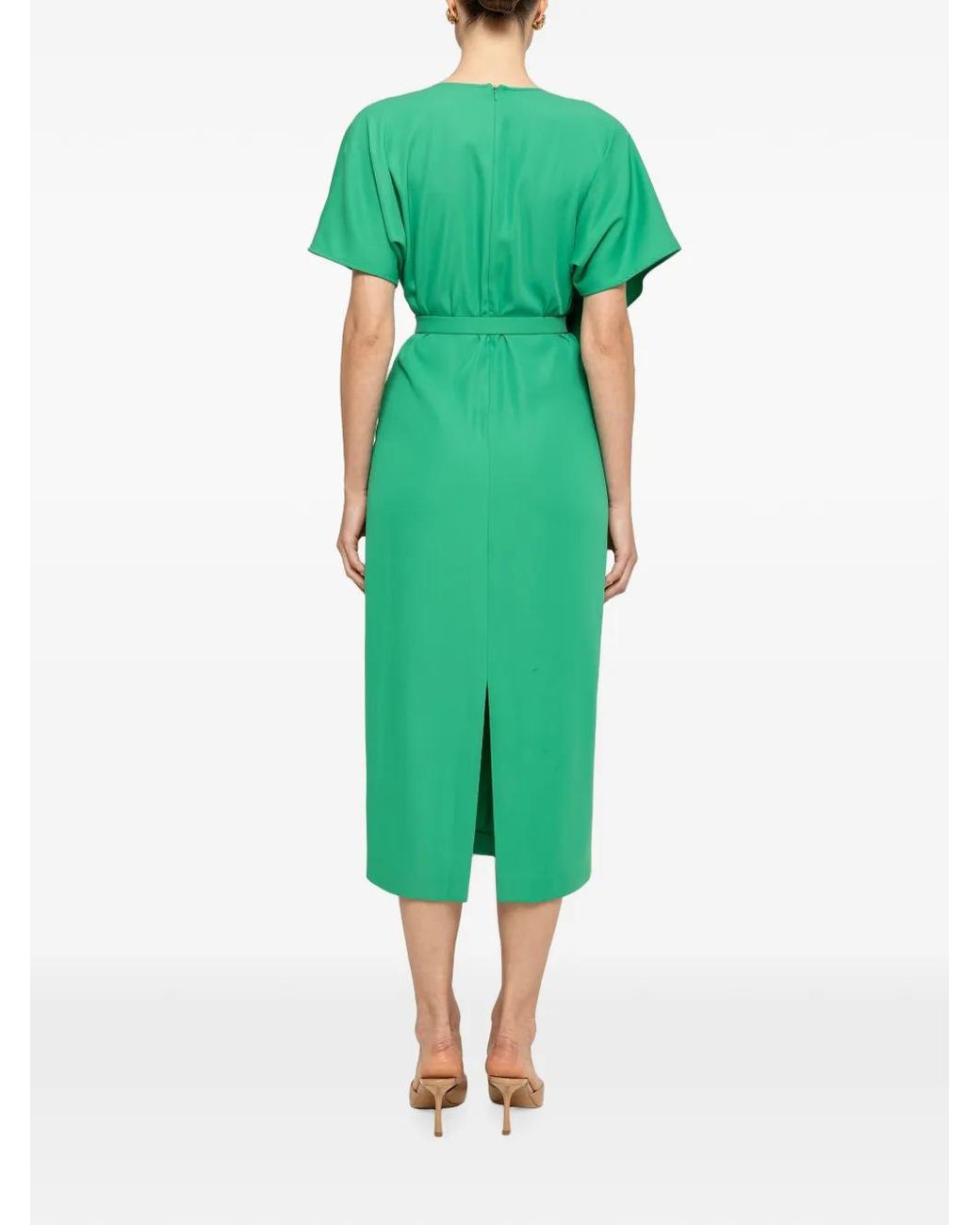 Nissa Green Robe Mi-Longue À Taille Ceinturée