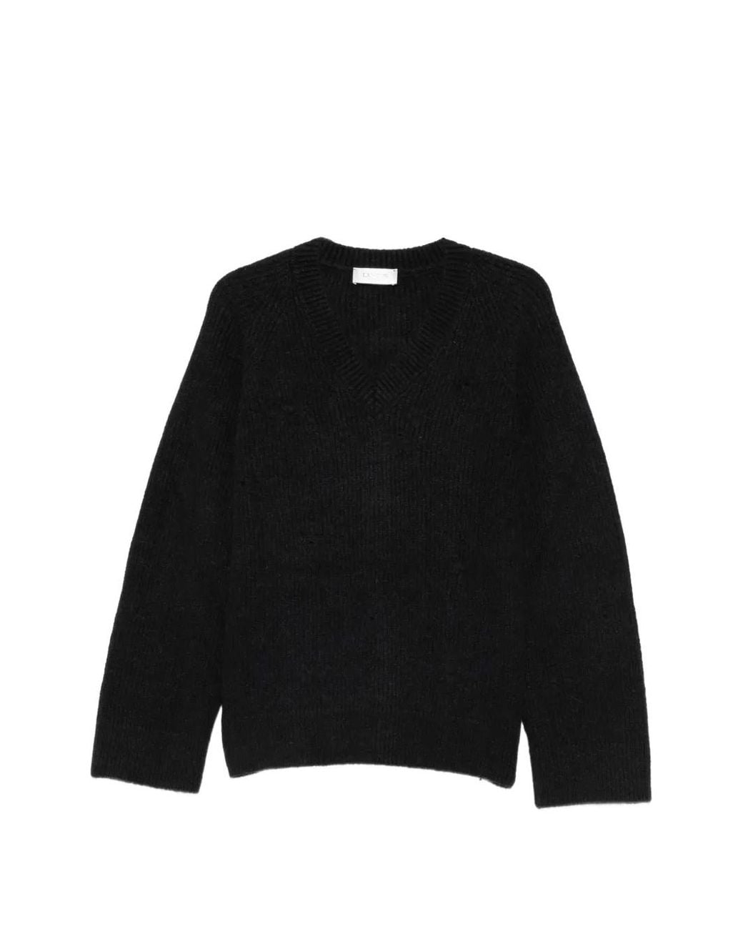 Laneus Black Distressed Ribbed-Knit Sweater