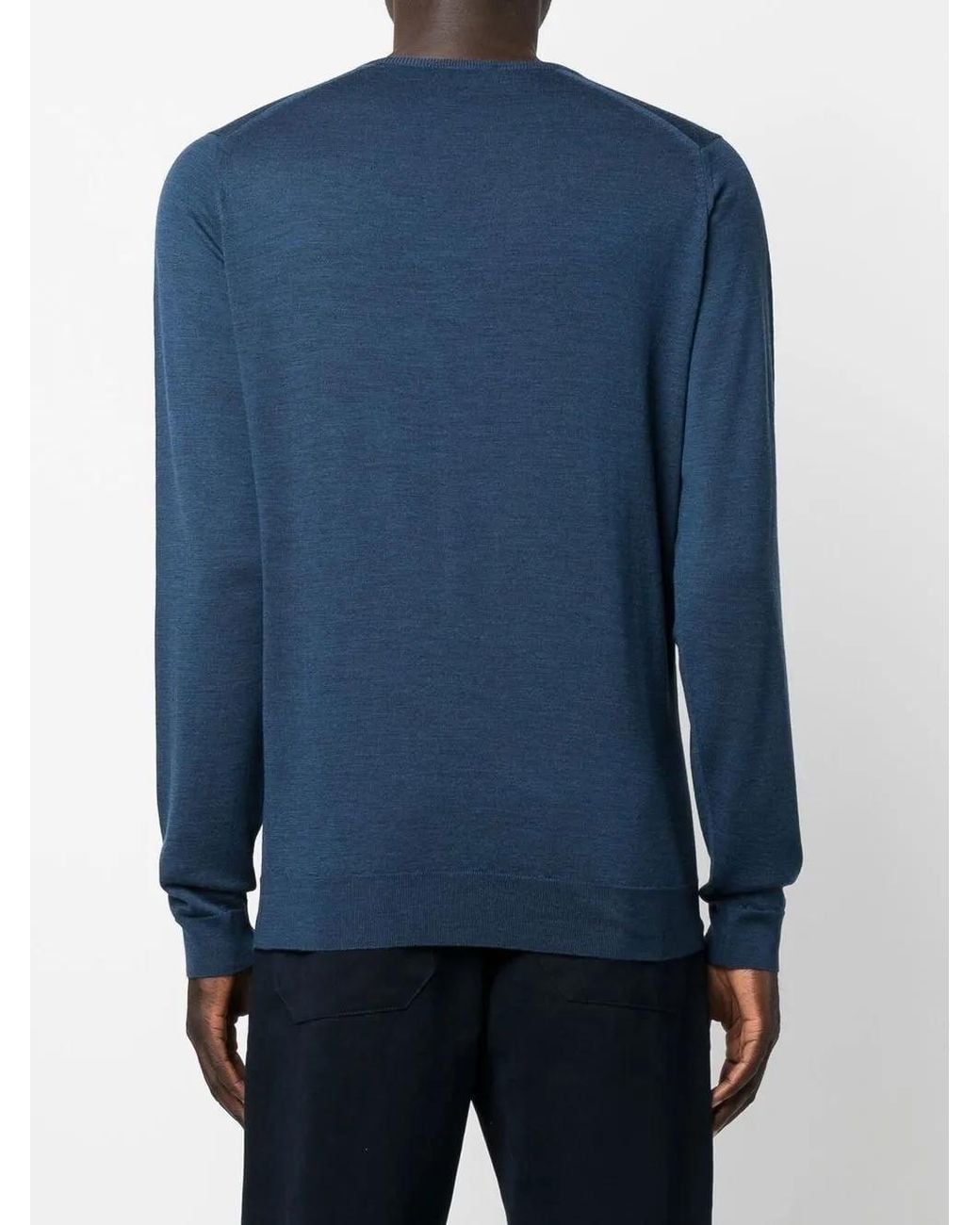 John Smedley Blue Fine-Knit Ribbed-Trim Jumper for men