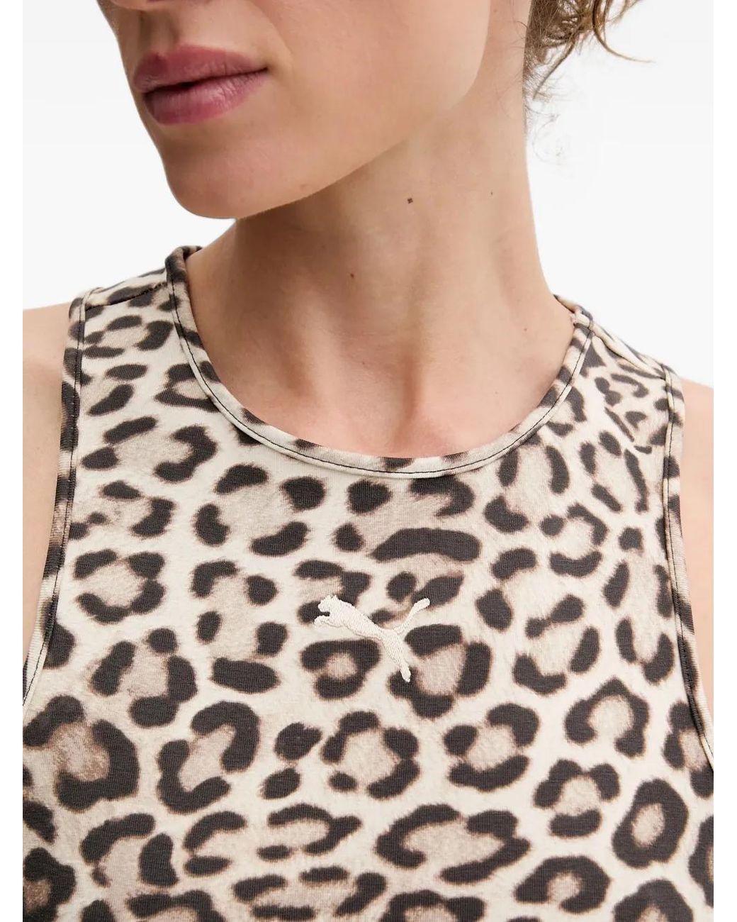 PUMA Natural Leo Luxe Leopard-Print Racer-Back Maxi Dress