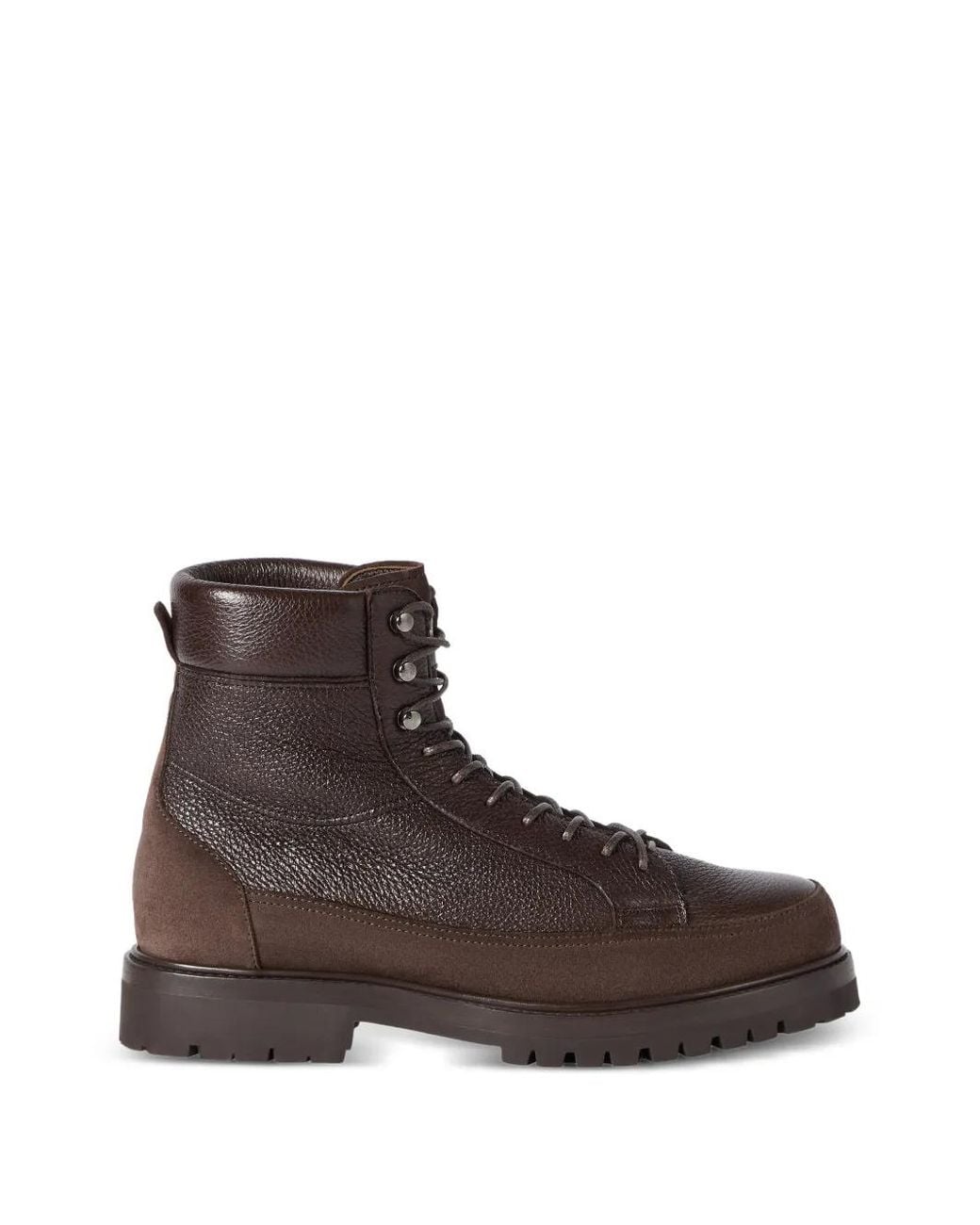 Brunello Cucinelli Brown Bottines En Cuir Grainé Et Daim for men
