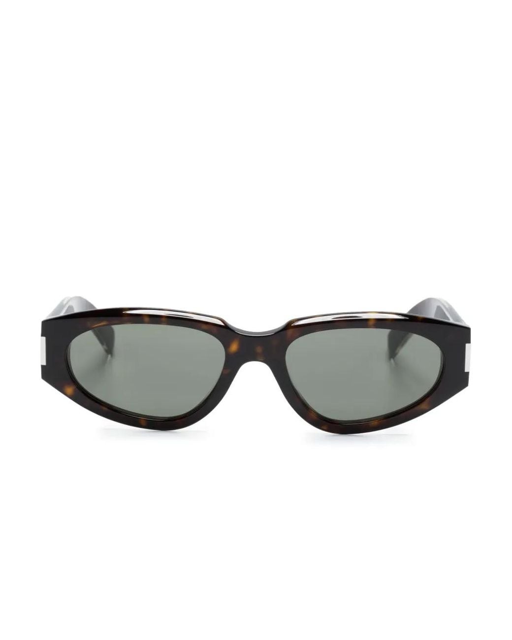 Saint Laurent Gray Tortoiseshell-Effect Oval-Frame Sunglasses