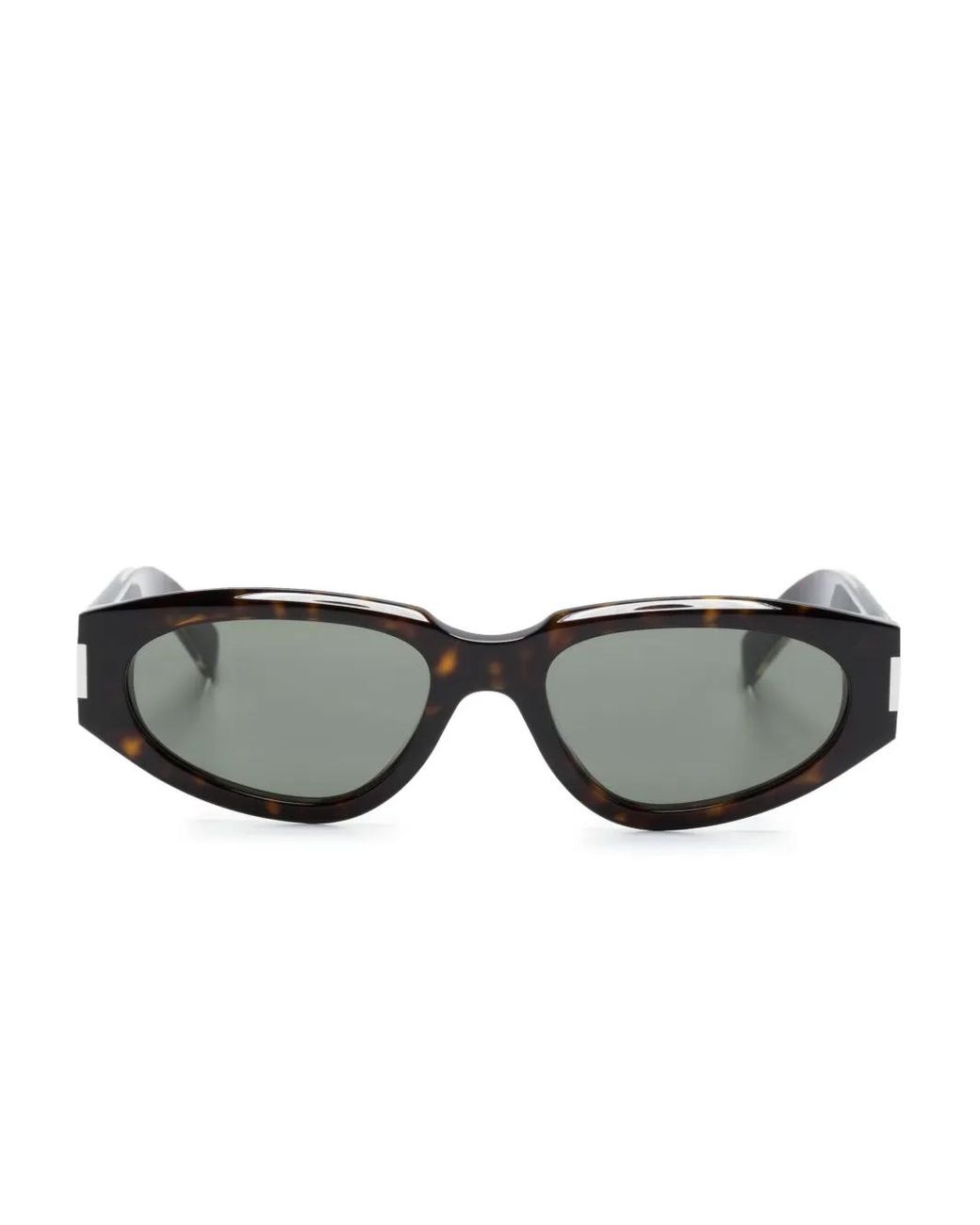 Saint Laurent Gray Tortoiseshell-Effect Oval-Frame Sunglasses