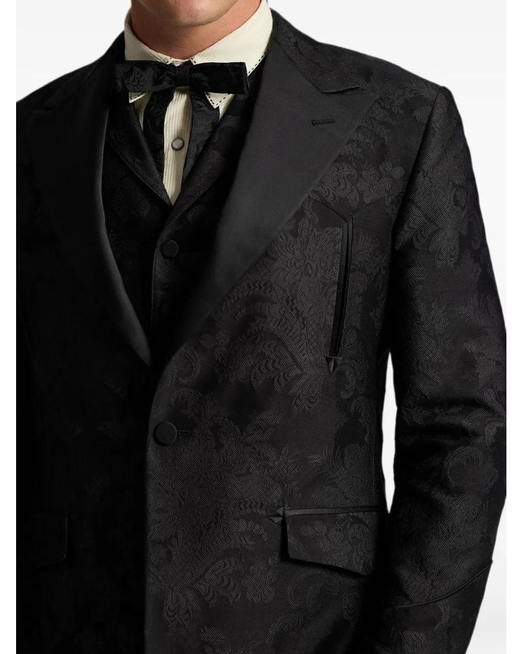 RRL Black Floral-Jacquard Peak-Lapel Blazer for men
