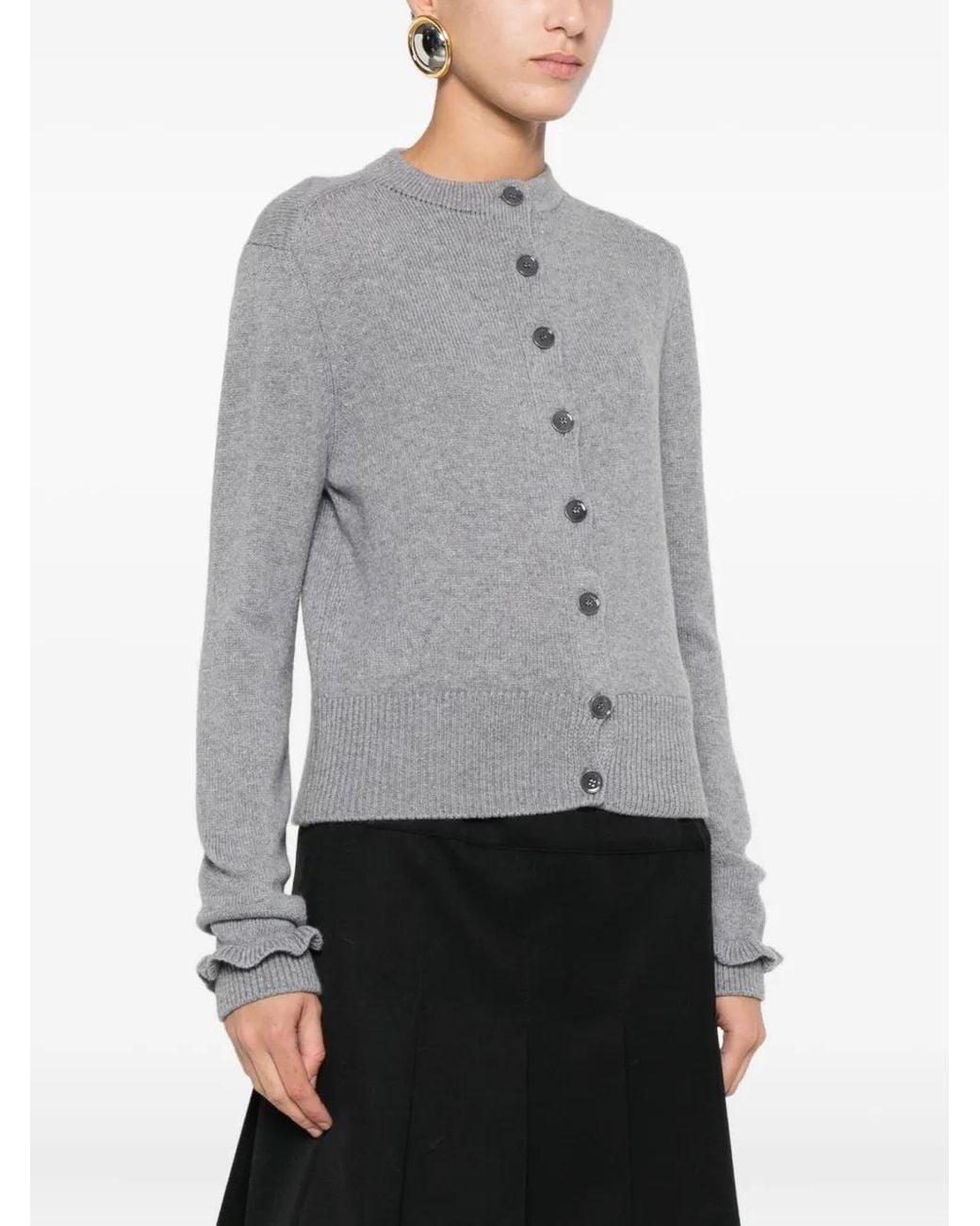 Ba&sh Gray Ruffled-Cuff Button-Up Cardigan