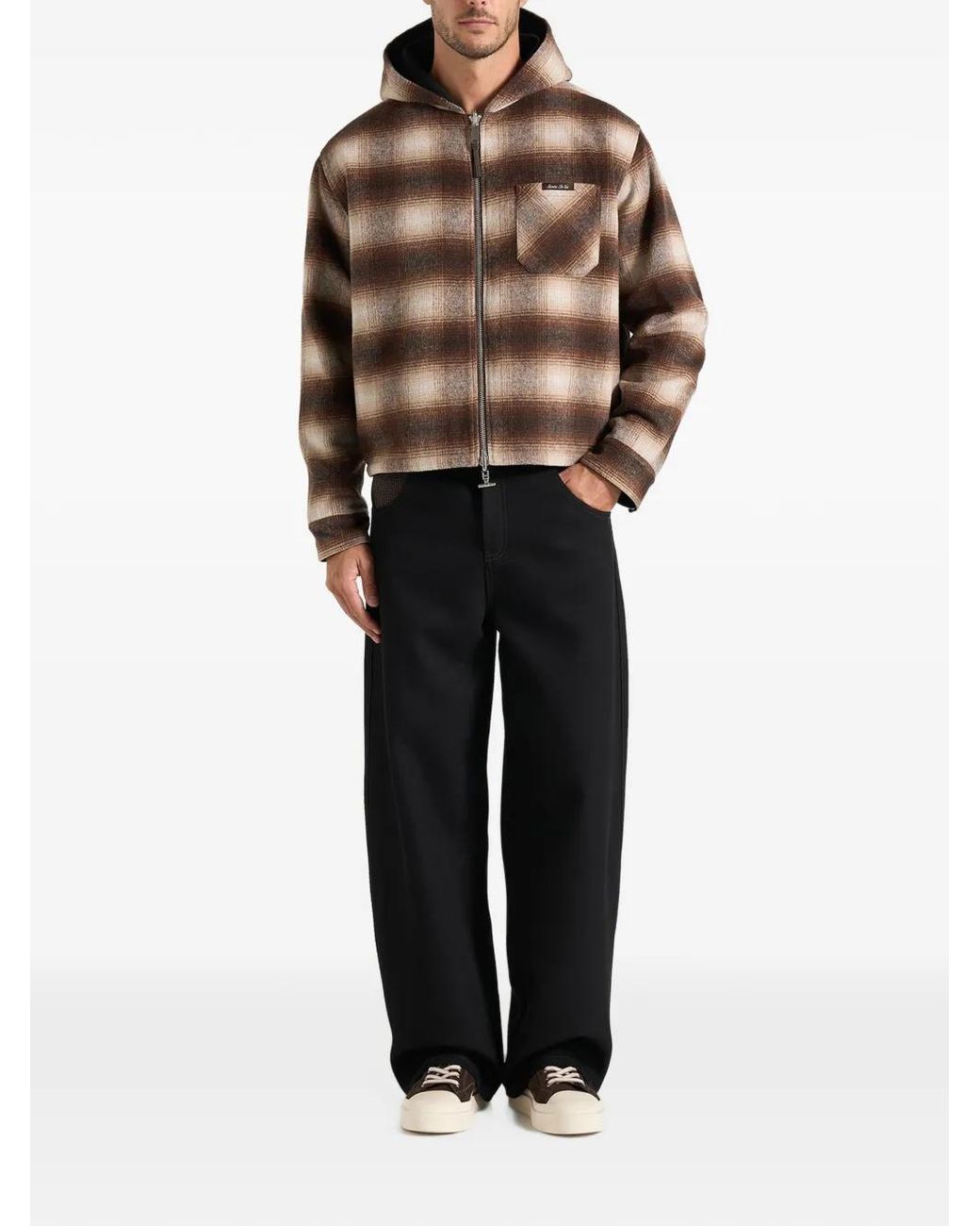 Manière De Voir Black Veste Hamish Réversible En Toile Et Laine Mélangée Brossée À Carreaux Marron Et