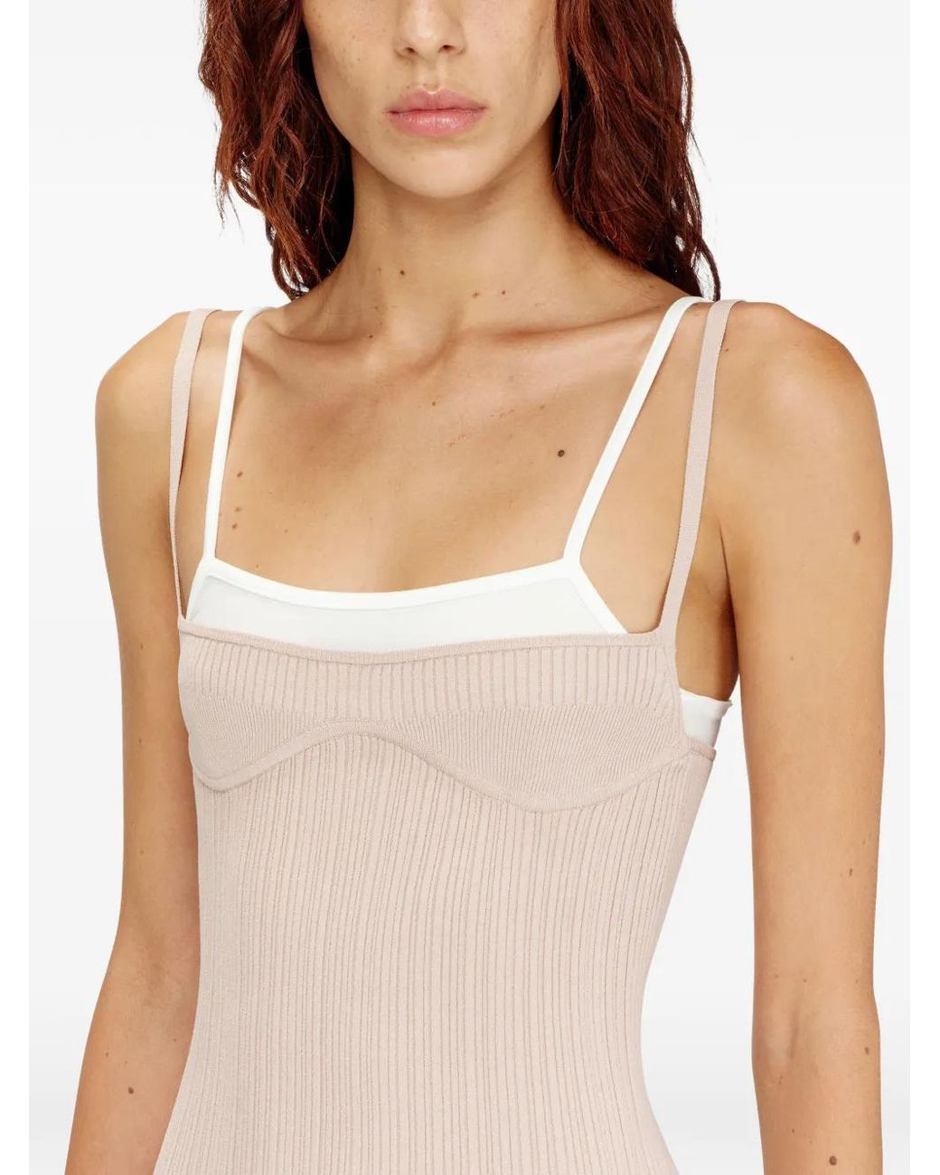 DIESEL White Ribbed Knit Bodycon Dress With Thin Straps