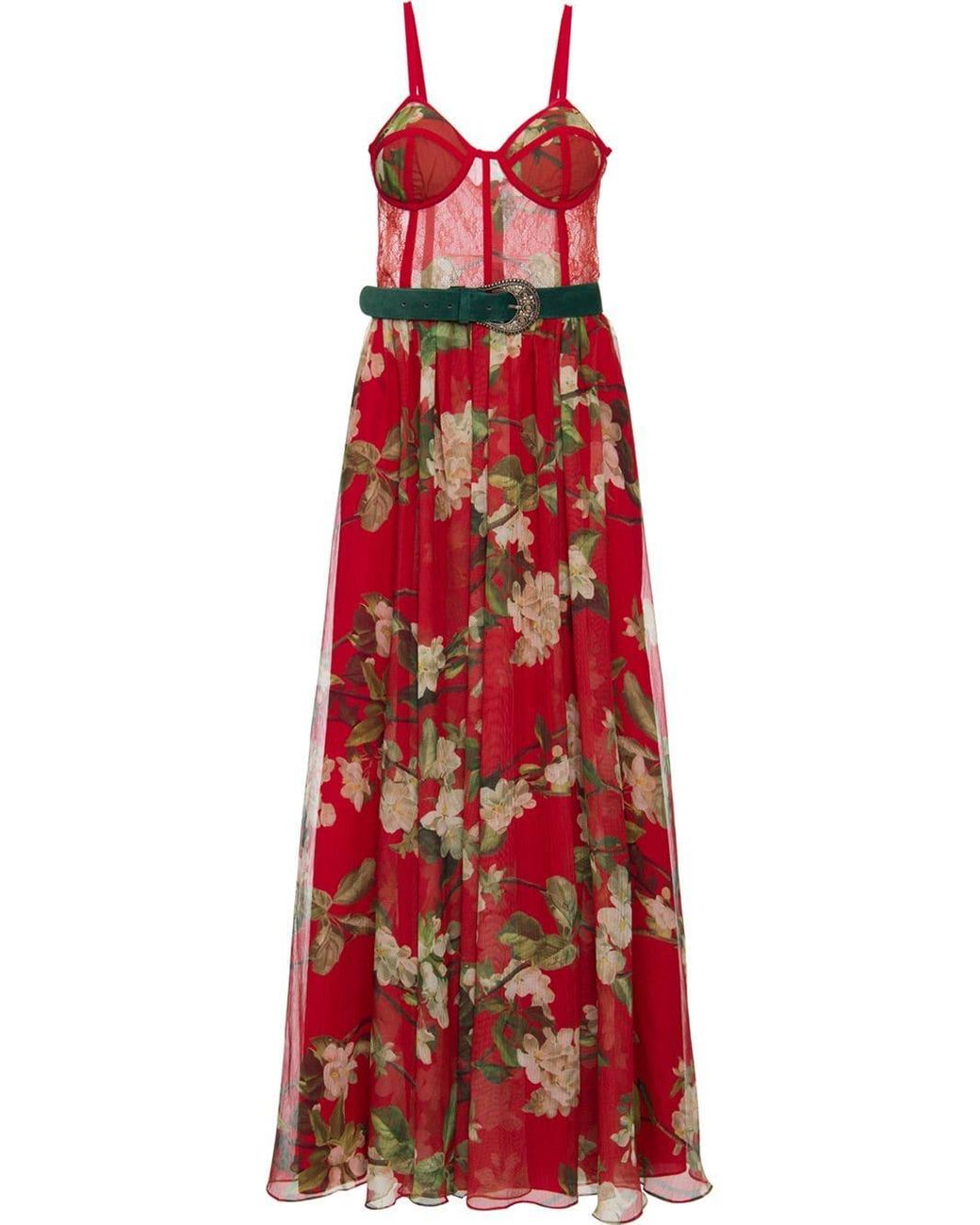 PATBO Floral Bustier Belted Maxi Dress in Red | Lyst