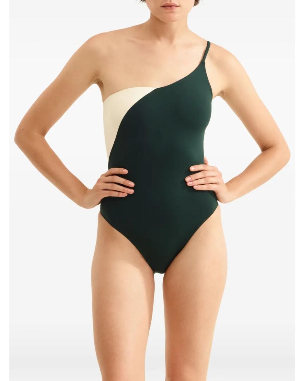 Eres Green Tandem Two-Tone One-Shoulder Swimsuit