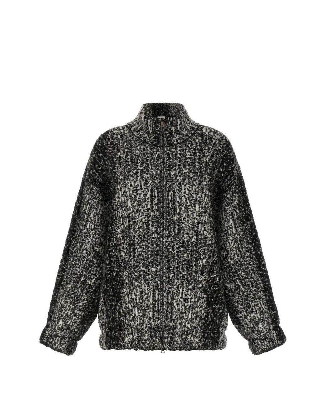 Nude Black Bouclé-Knit Bomber Jacket