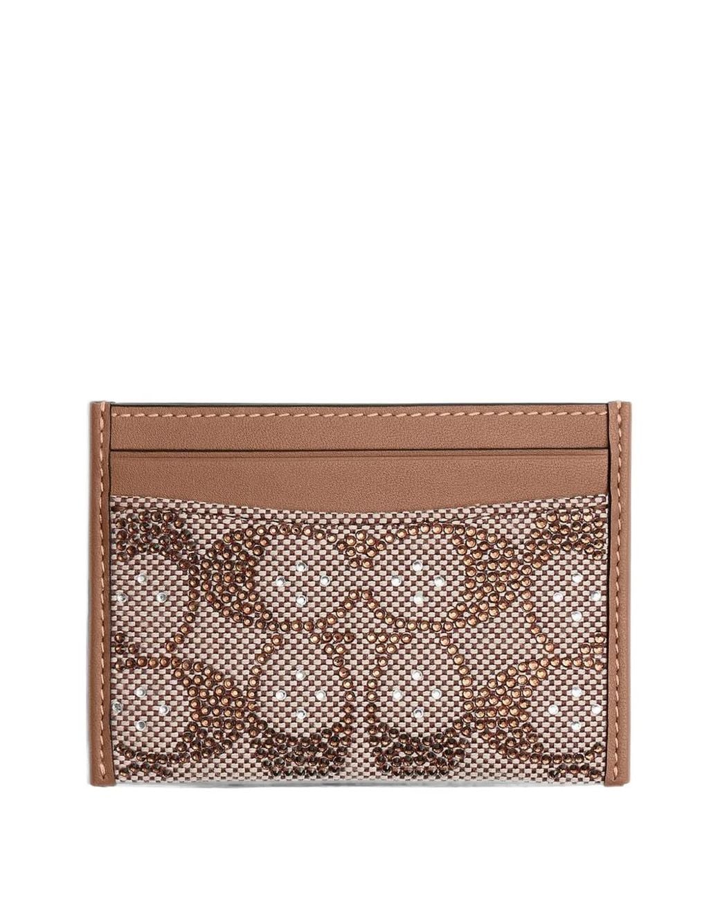 COACH Brown Essential Crystal Jacquard Cardholder