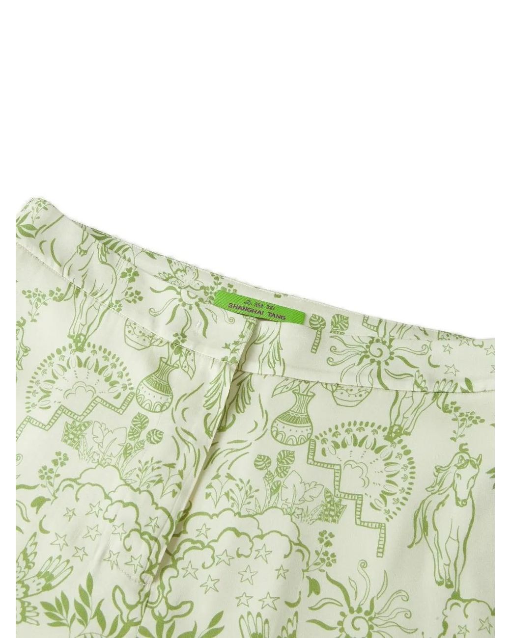 Shanghai Tang White Pantalon Palazzo Imprimé En Soie Mulberry