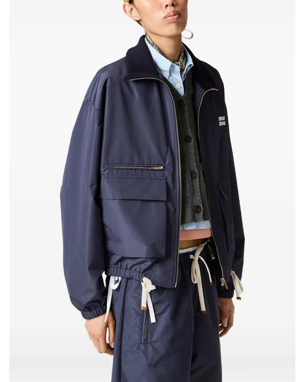 Miu Miu Blue Logo-Patch Zip-Up Jacket
