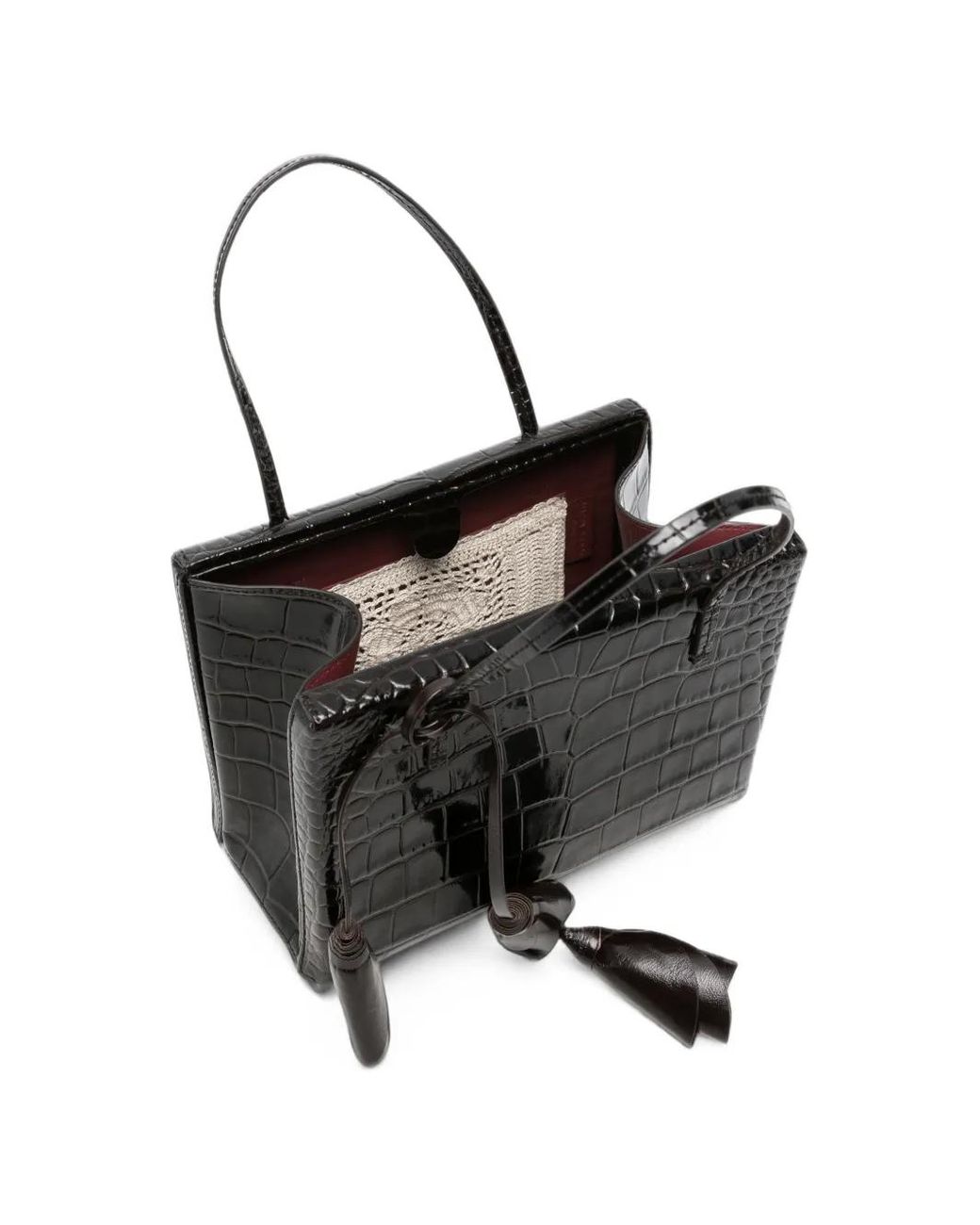 Magda Butrym Black Croc-Effect Floral-Pendant Tote Bag