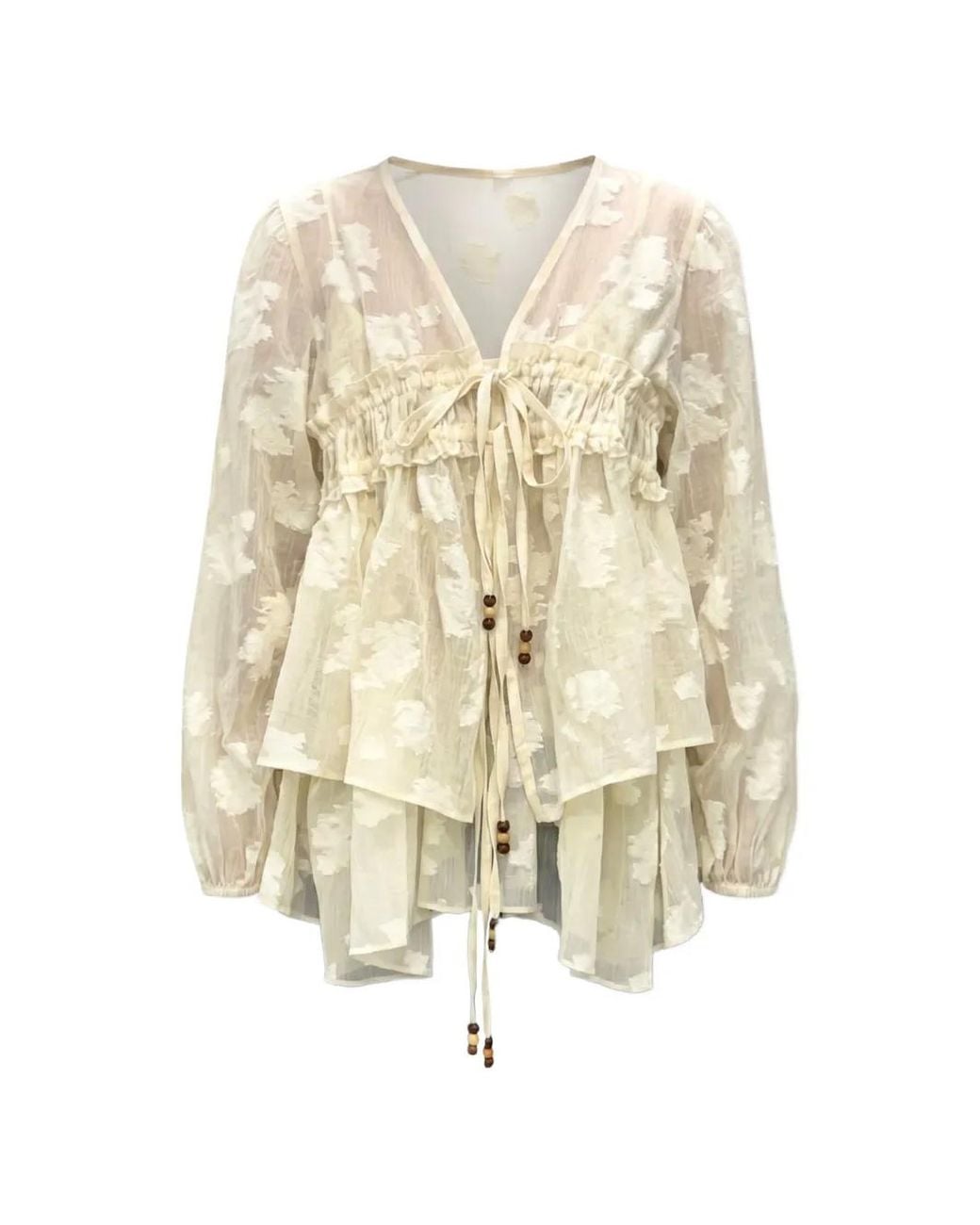EPINGLER White Floral-Motif Ruffled Cardigan