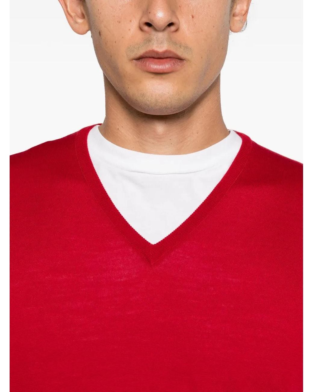 John Smedley Red Bobby V-Neck Sweater for men