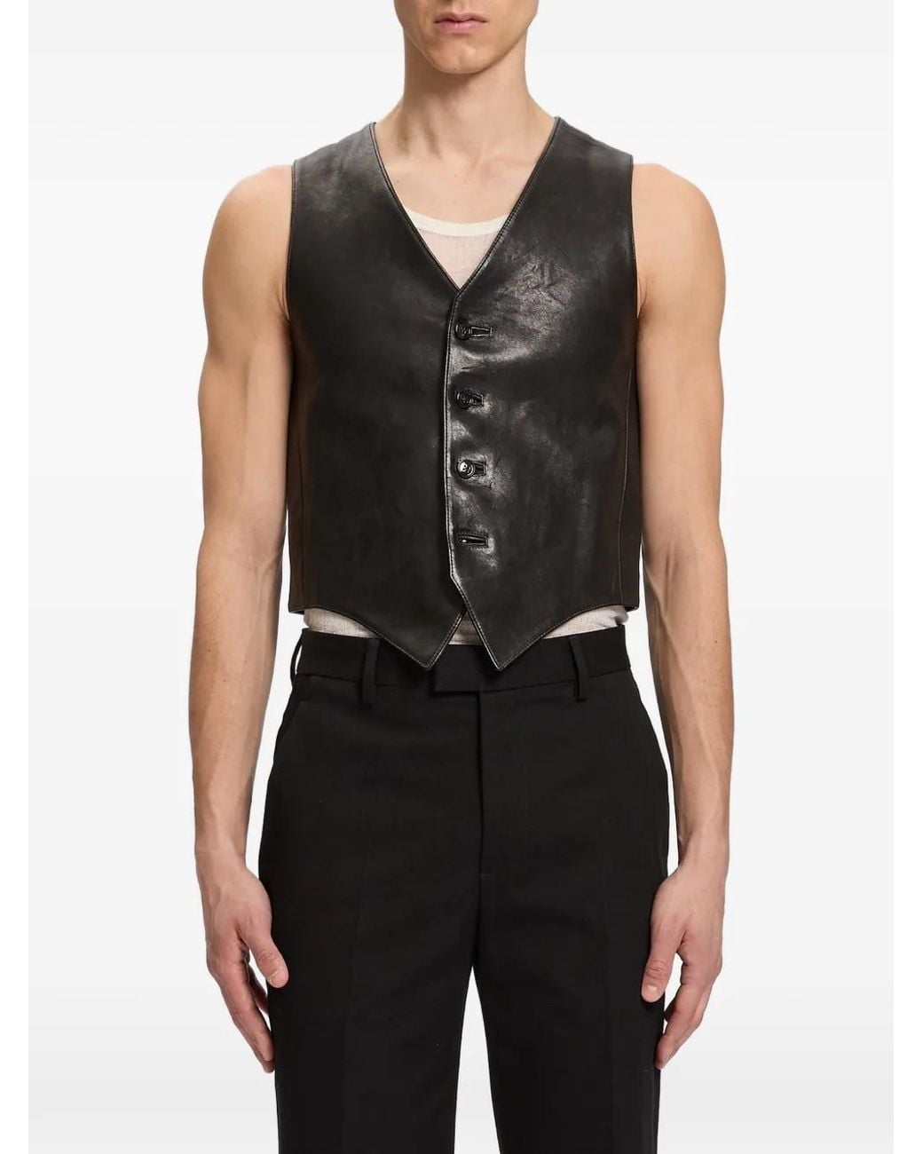 Ann Demeulemeester Black Alrik Leather Waistcoat for men