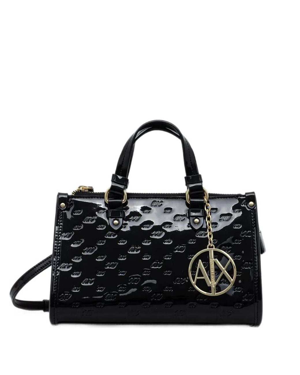 ARMANI EXCHANGE Black Sac Porté Épaule Verni À Logo Embossé