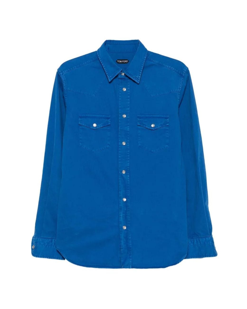 Tom Ford Blue Peach Twill Western-Style Press-Stud Shirt for men