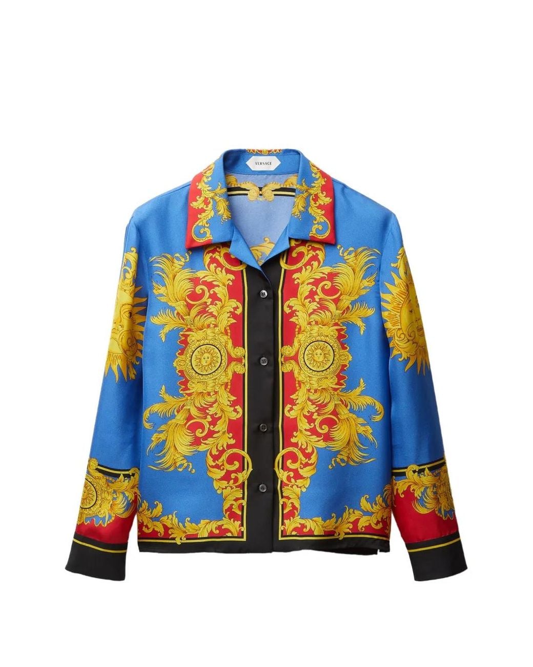 Versace Zijden Twill Blouse Met Print in het Blue