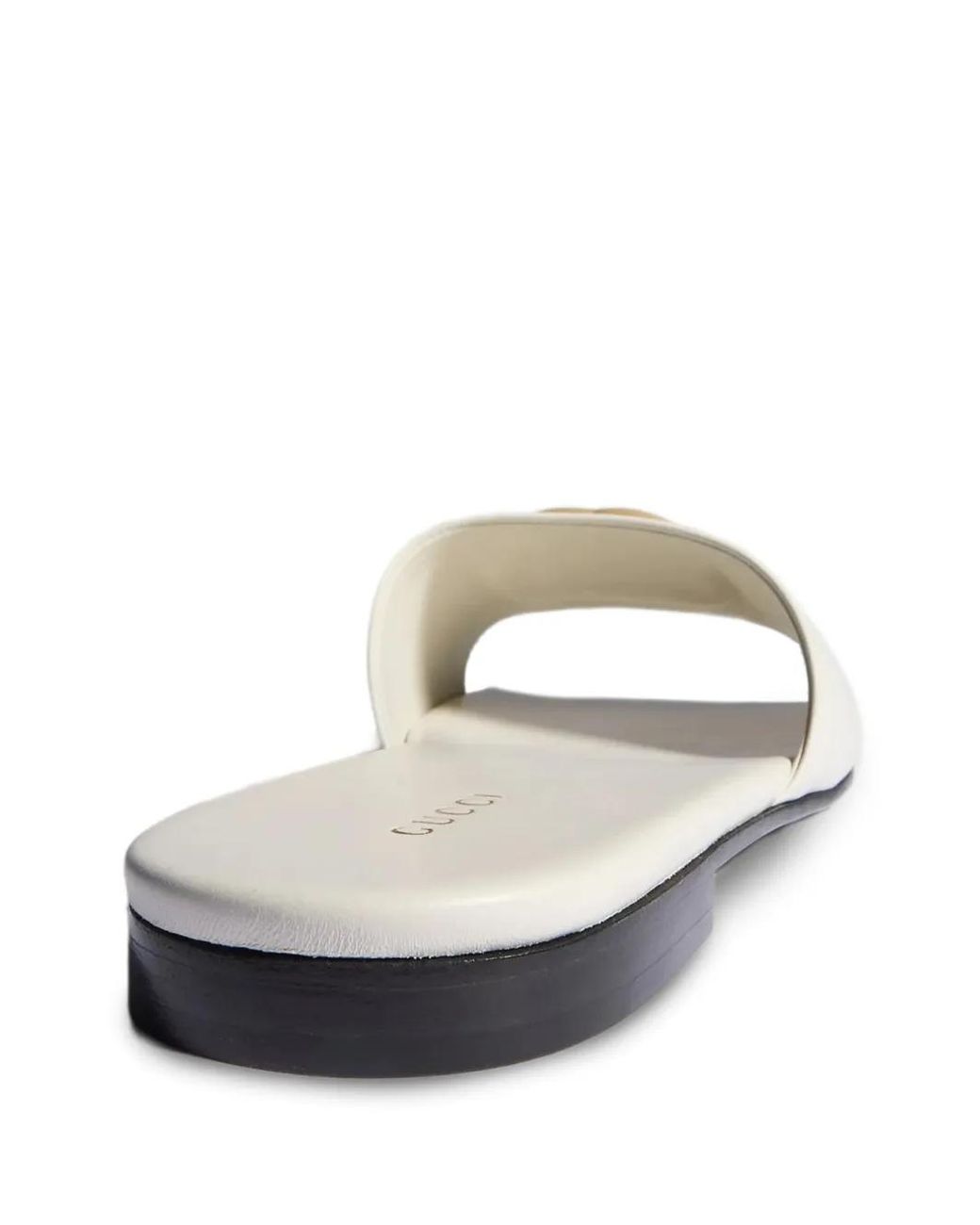 Gucci White Slide Sandals With Double G