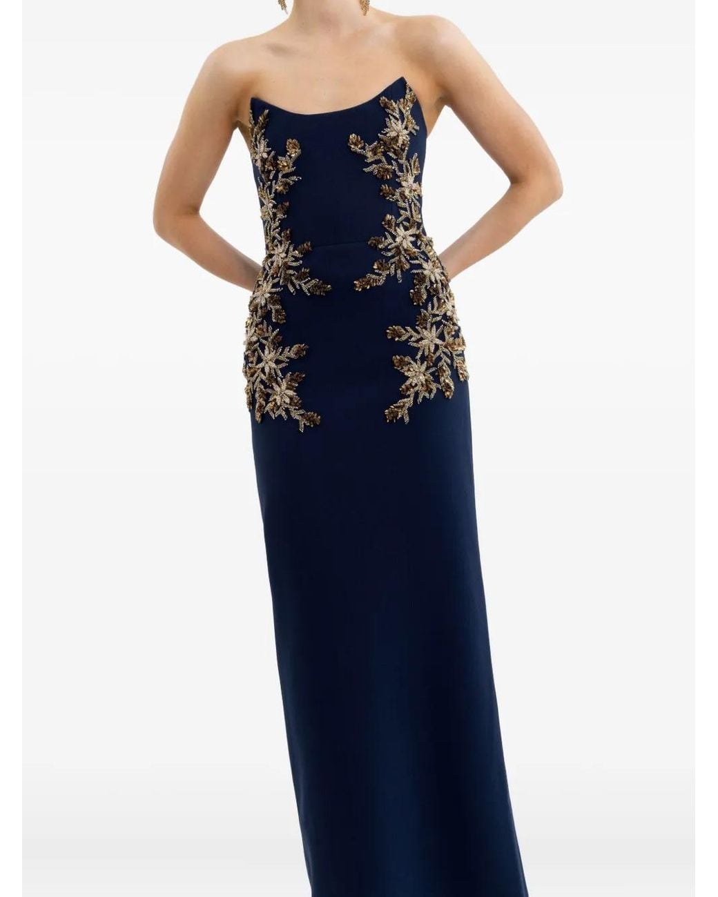 Rebecca Vallance Blue Orla Embellished Strapless Maxi Dress