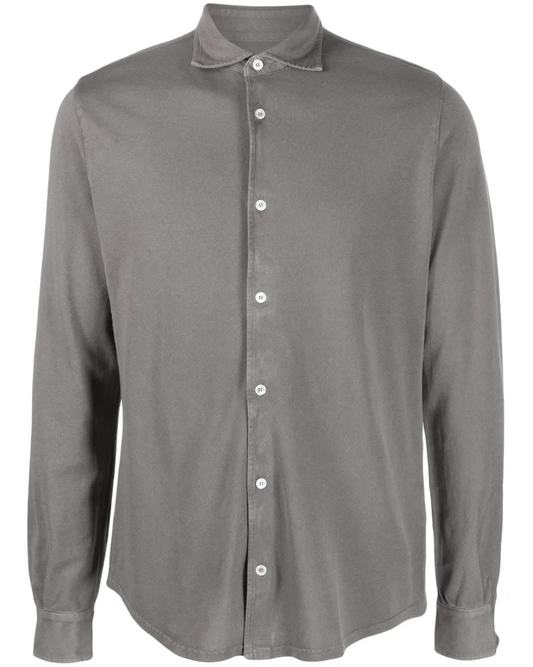Fedeli Gray Chambray Spread-Collar Cotton Shirt for men