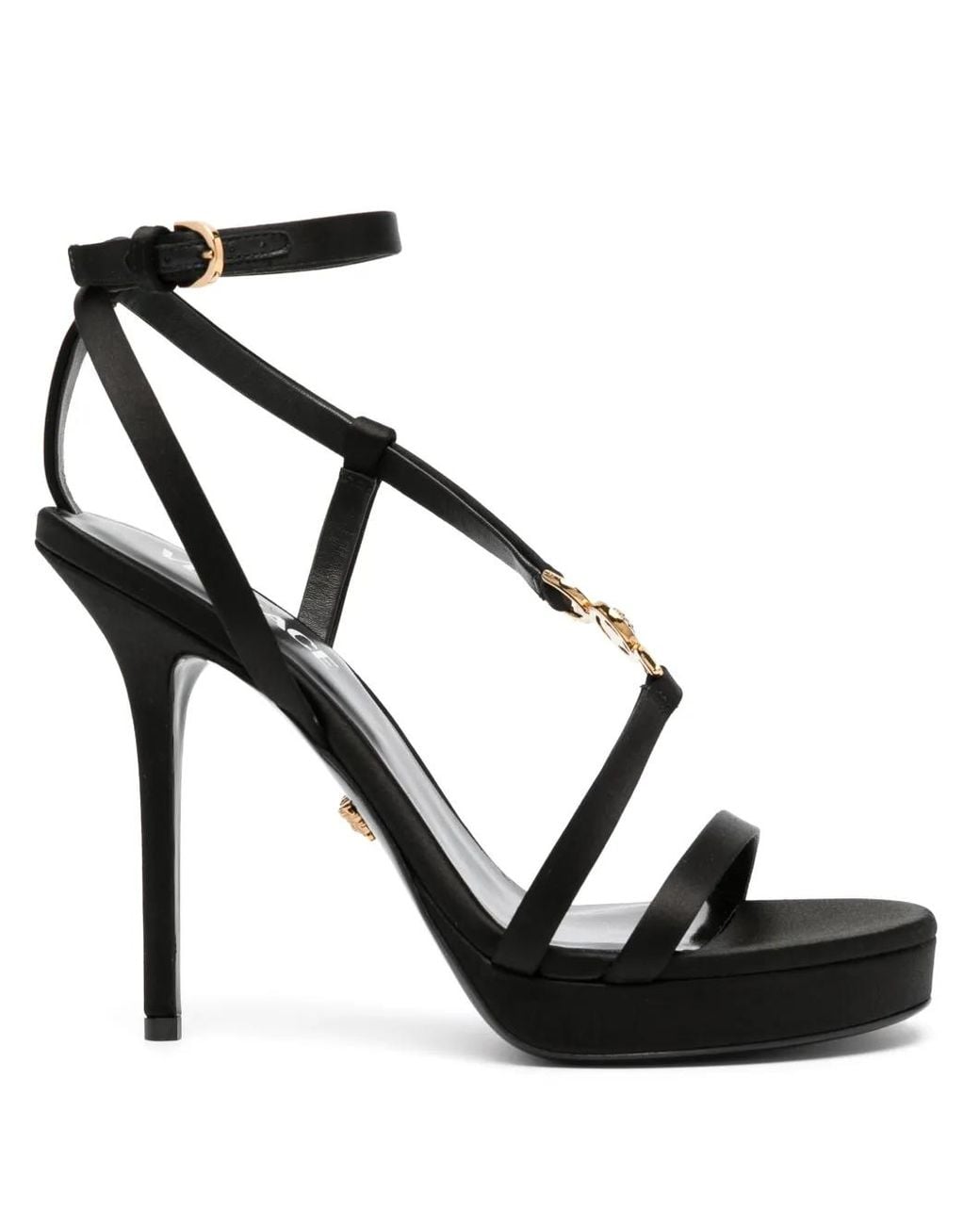 Versace Black Medusa '95 Embellished Satin Sandals 115 Mm