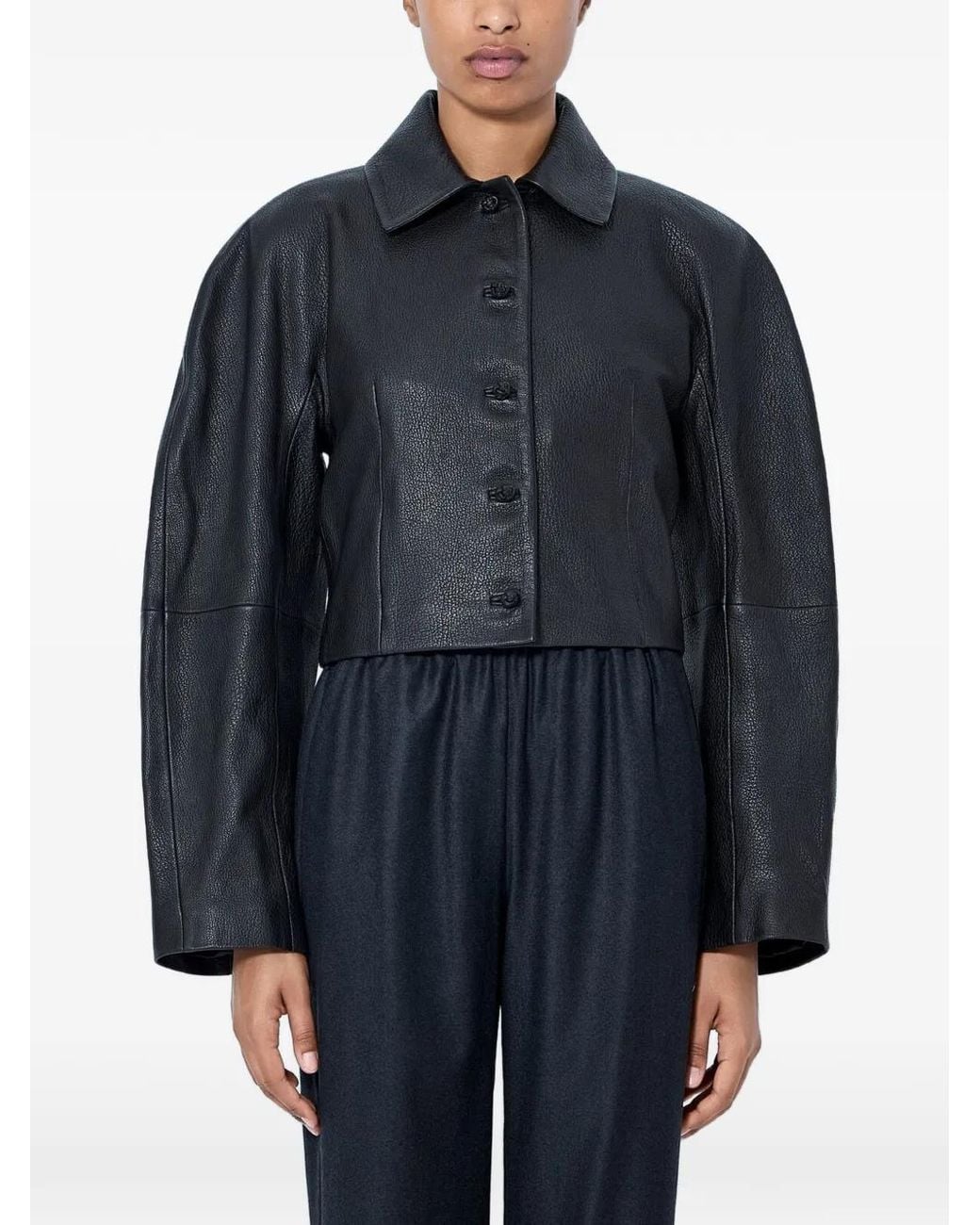 Rohe Blue Cropped Leather Jacket