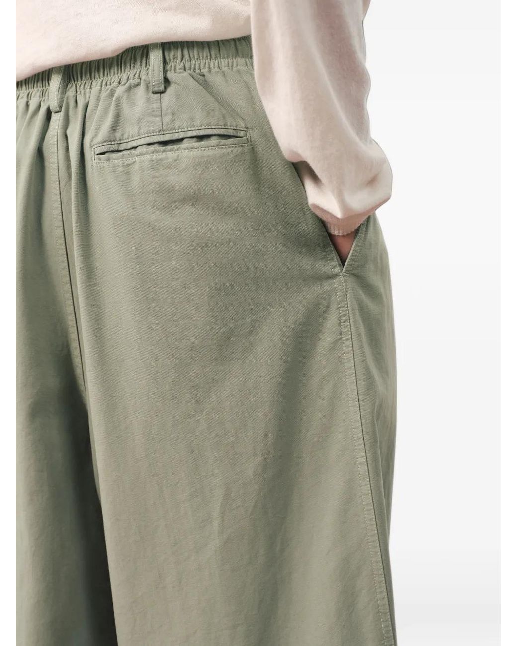 CROQUIS Green Rear Elatic Waistband Wide-Leg Trousers for men