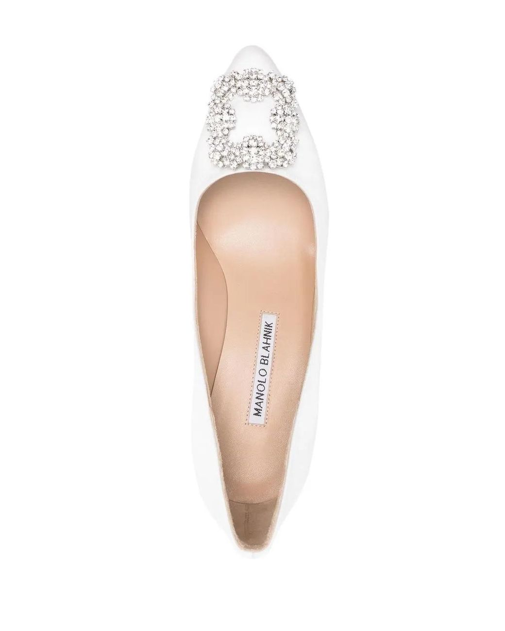 Manolo Blahnik White Hangisi 70 Satin Jewel Buckle Pumps