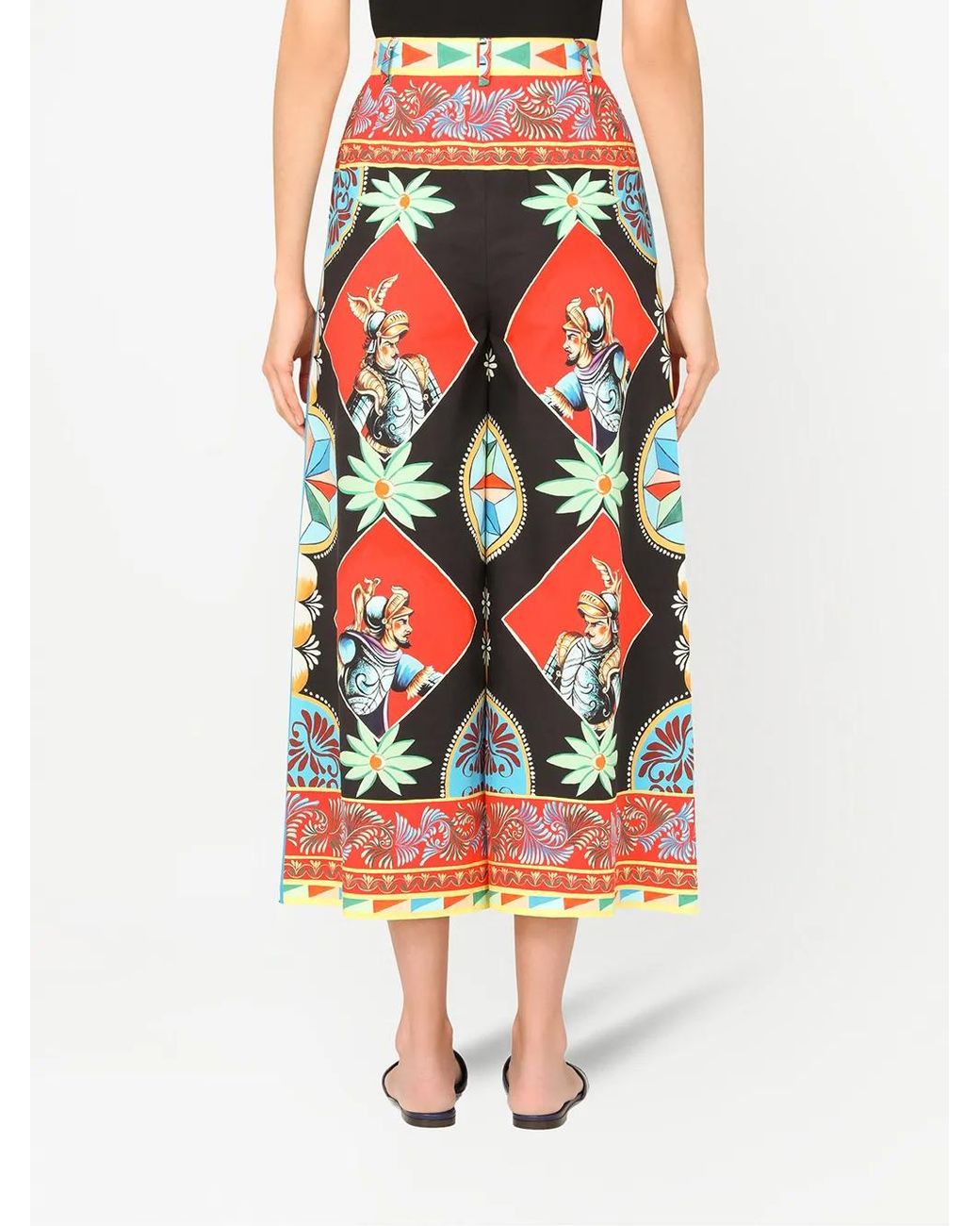 Dolce & Gabbana Black Carretto-Print Wide-Leg Trousers