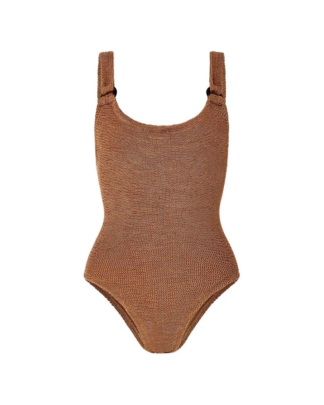 Hunza G Brown Domino Ring-Detail Swimsuit