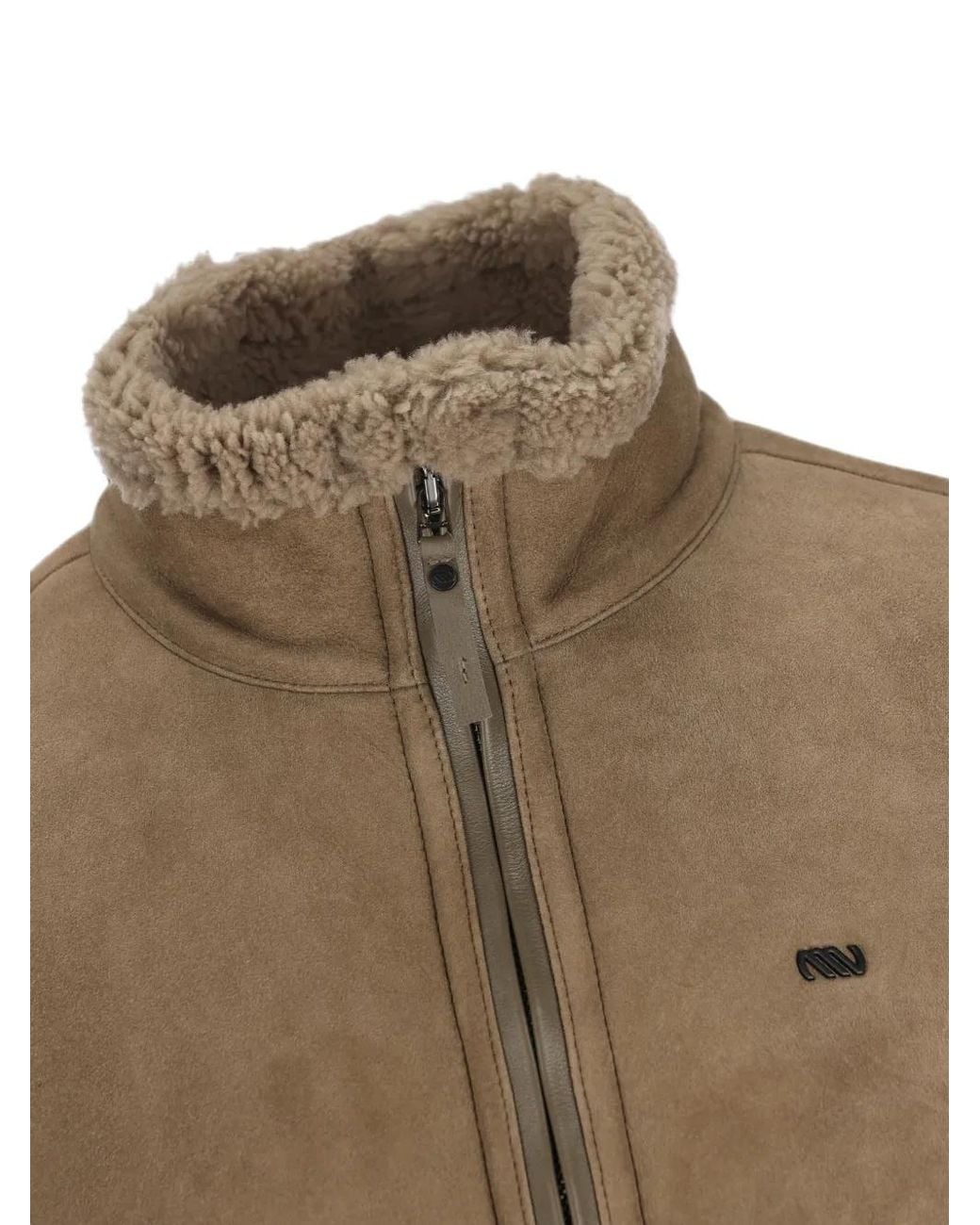 Massimo Osti Studio Brown Shearling-Trim Leather Jacket for men