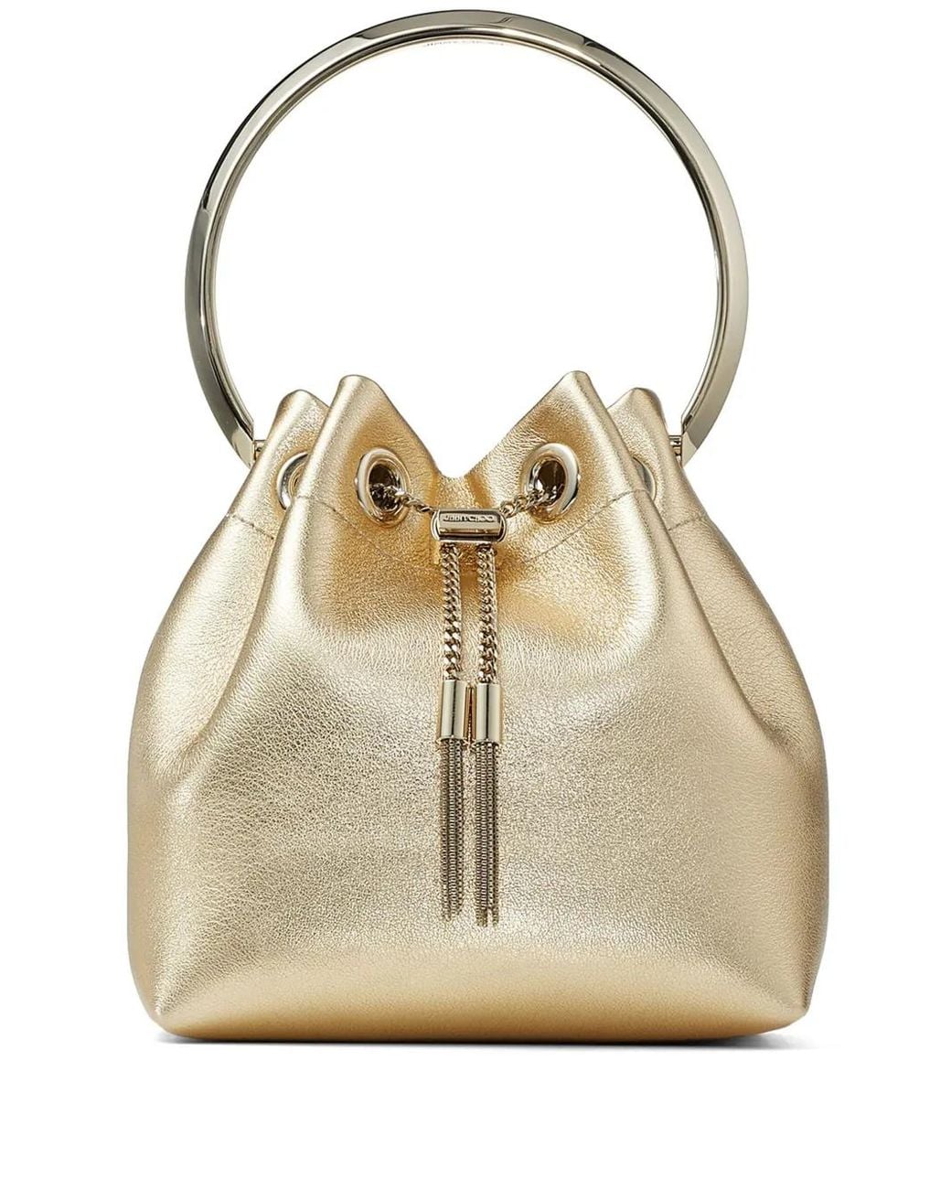Jimmy Choo Natural Bon Bon Metallic-Finish Bucket Bag