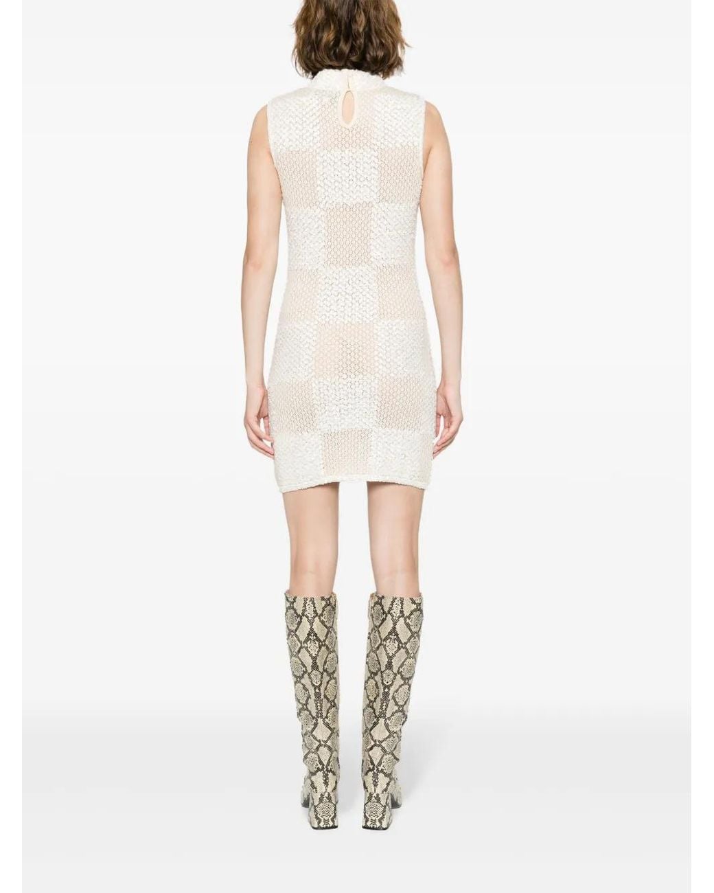 Casablanca White Sequin-Embellished Knit Dress