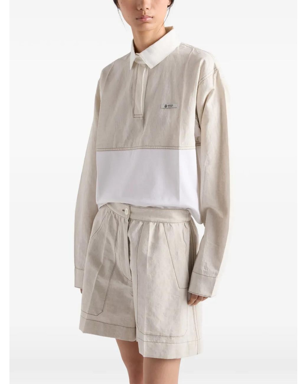 Prada White Polo Chambray Et Jersey