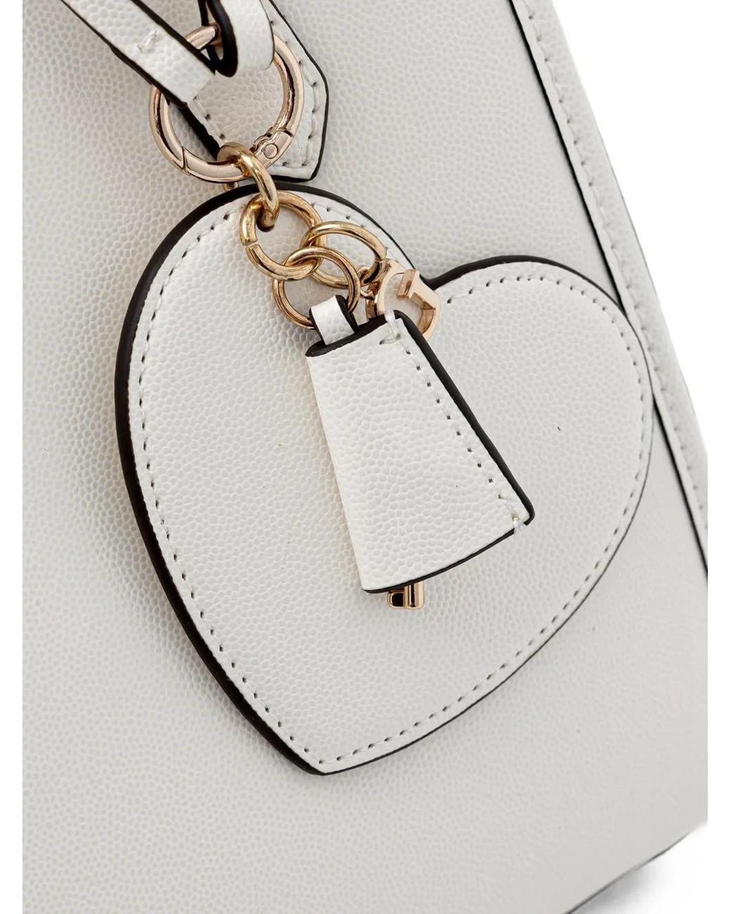 Guess White Isobel Logo-Plaque Heart-Charm Tote Bag