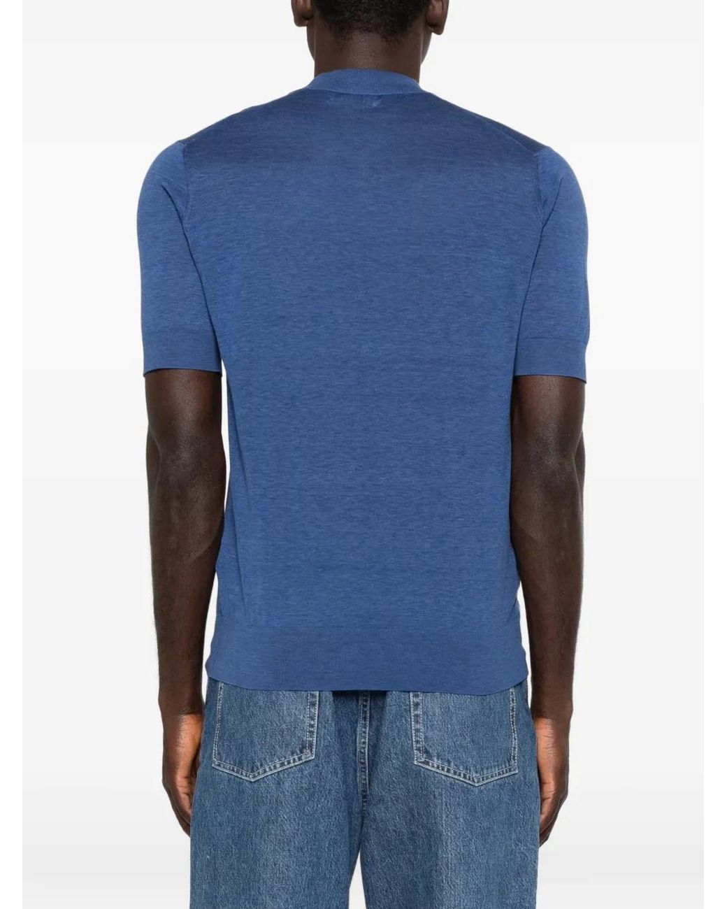 Brunello Cucinelli Blue Short-Sleeve Crew-Neck Sweater for men